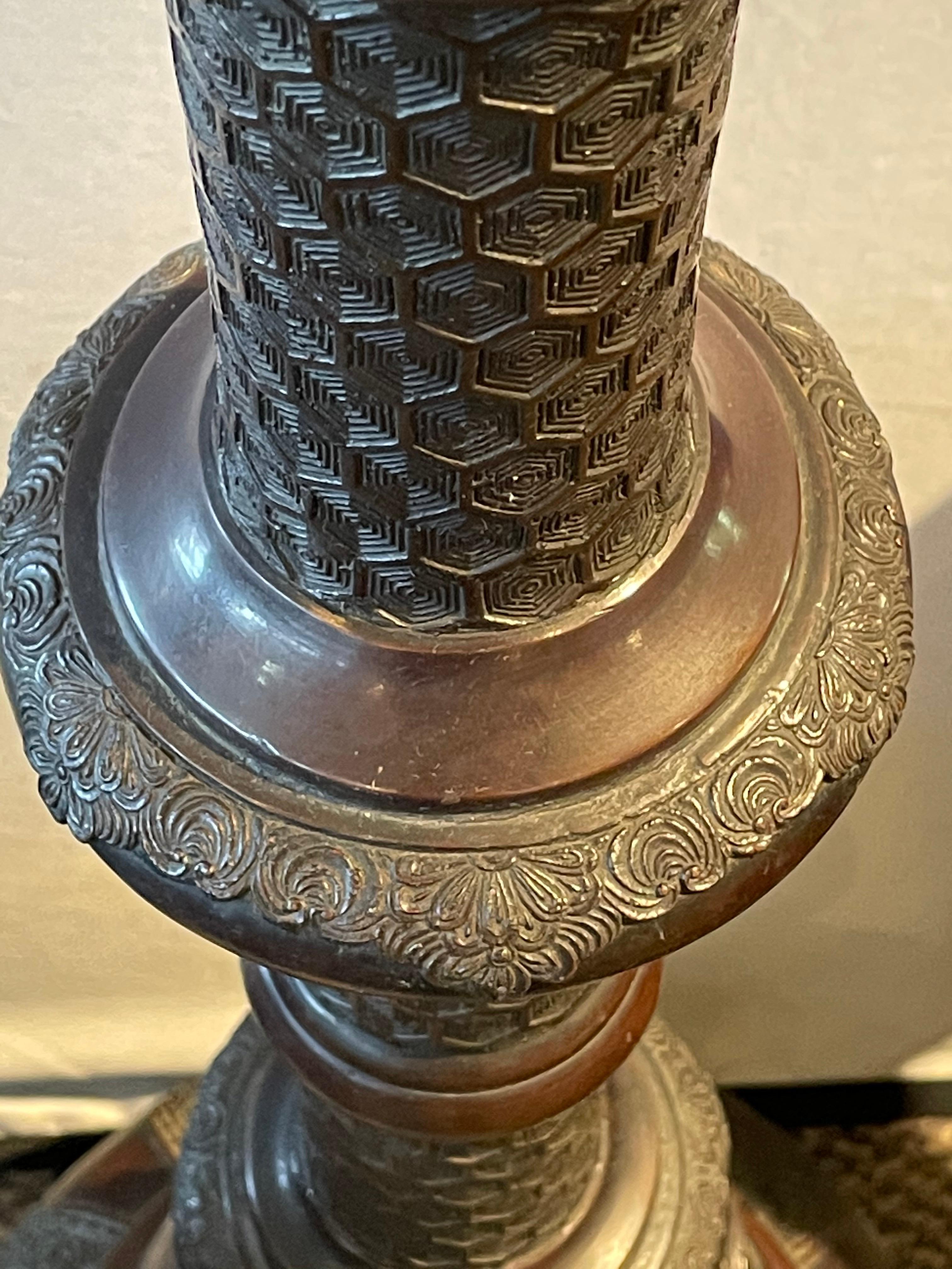 19th Century Japanese Meiji Bronze Torchiere or Floor Lamp 4