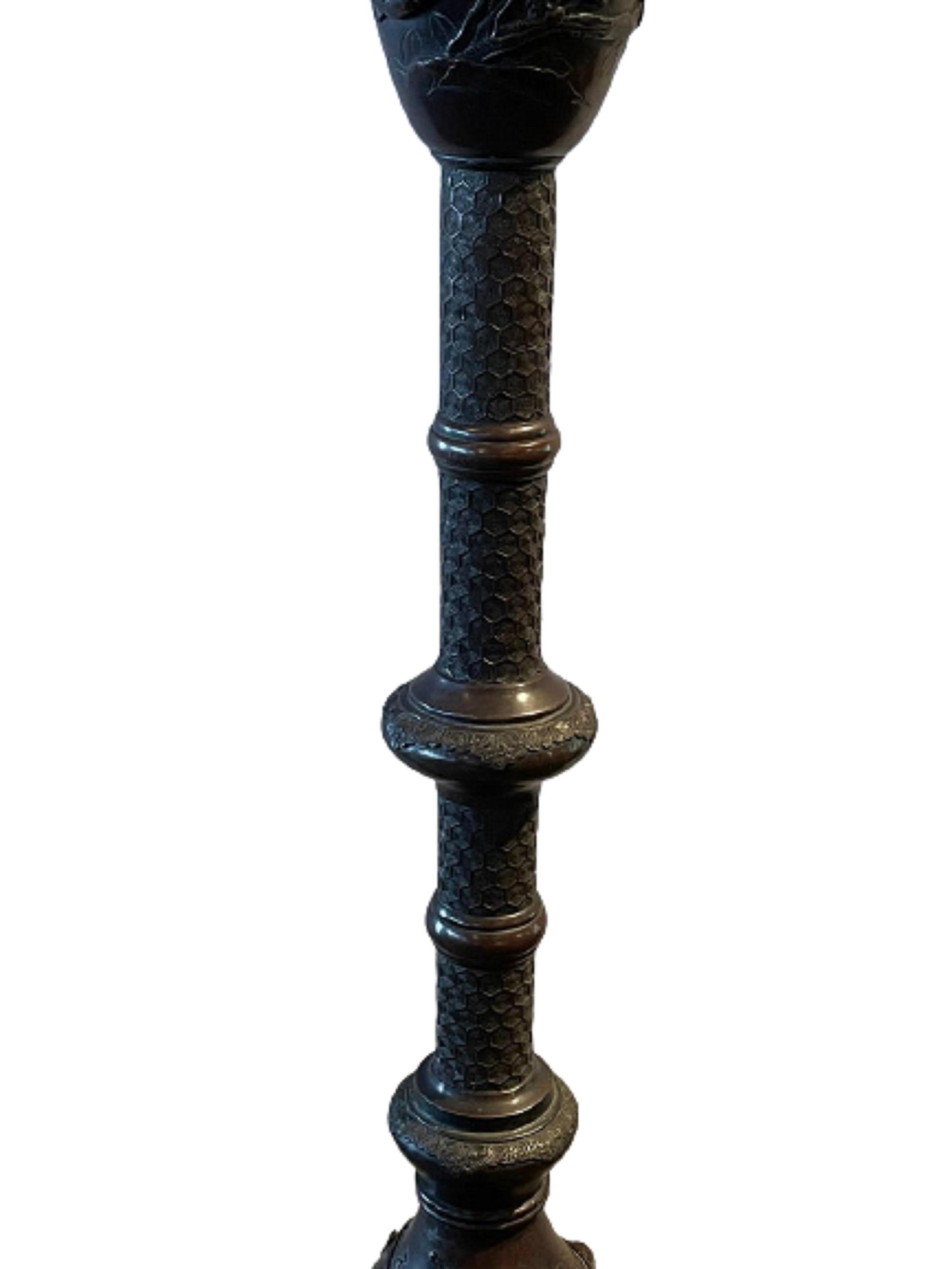 19th Century Japanese Meiji Bronze Torchiere or Floor Lamp In Good Condition In Stamford, CT