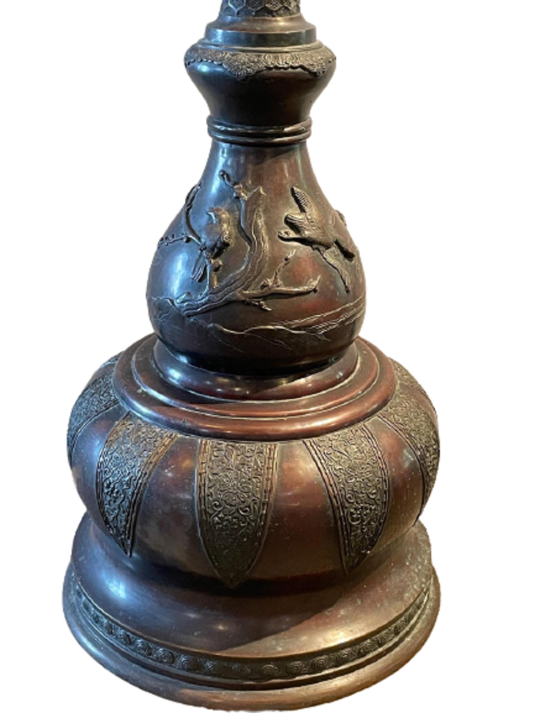 20th Century 19th Century Japanese Meiji Bronze Torchiere or Floor Lamp