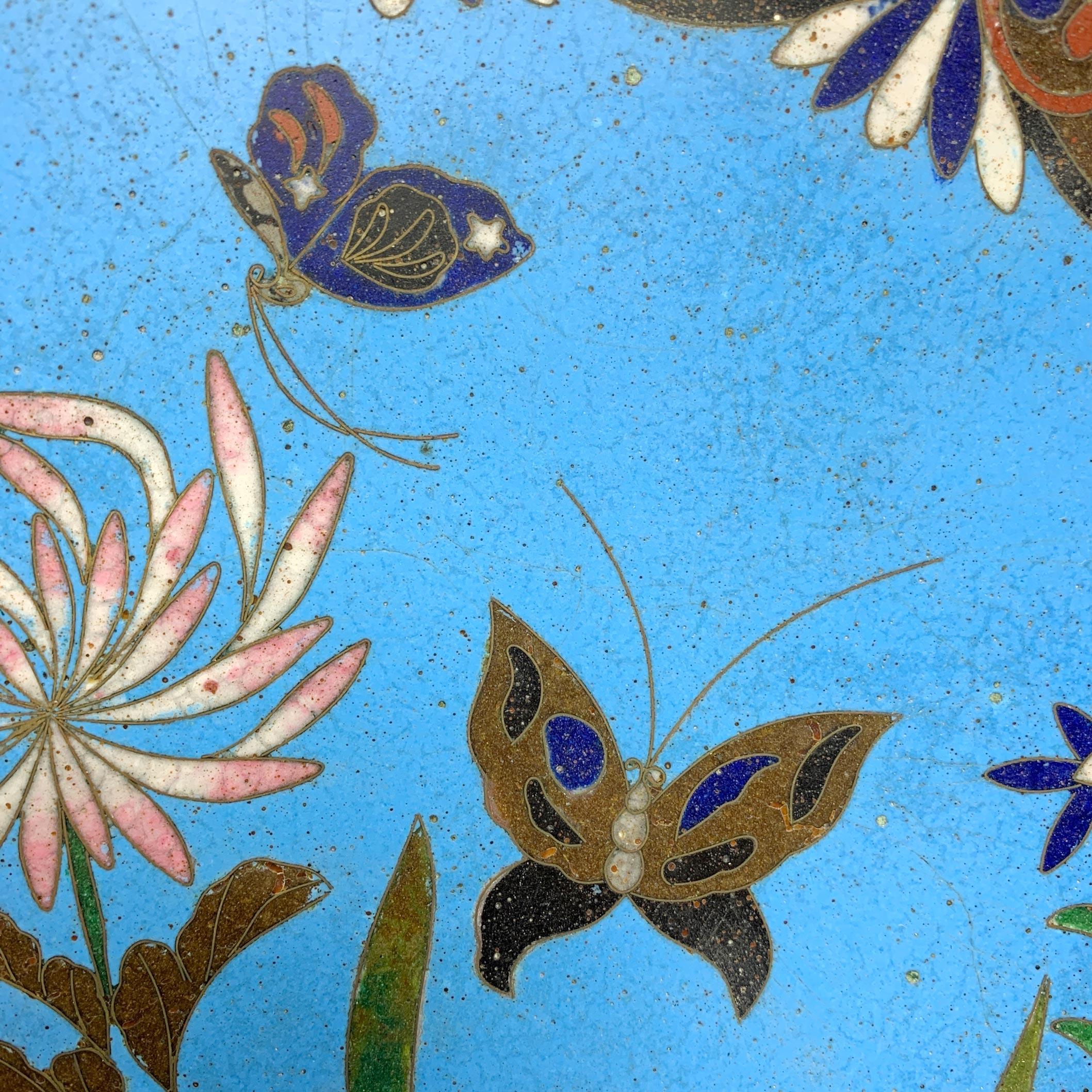 19th C Blue Japanese Meiji Cloisonne Enamel Plate Candle Sconces 6