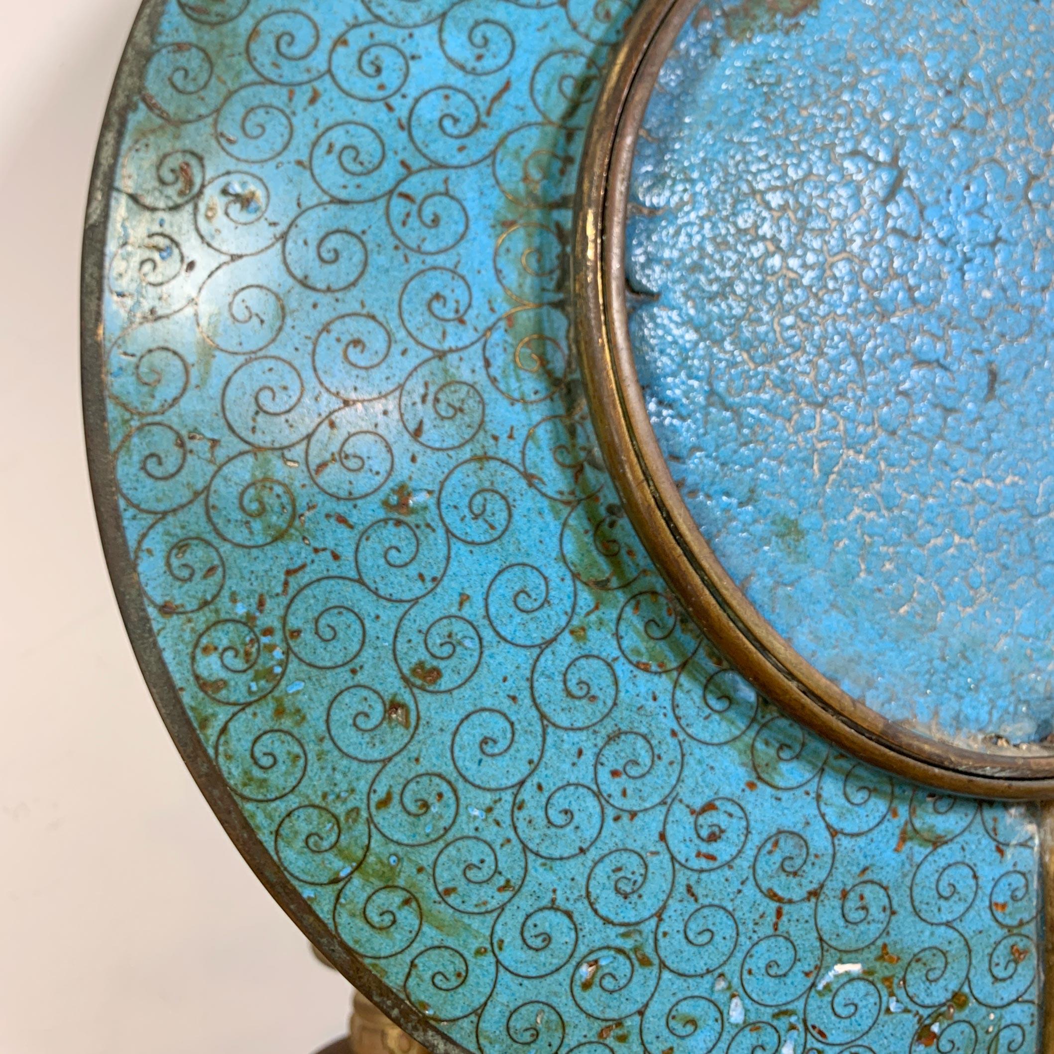 19th C Blue Japanese Meiji Cloisonne Enamel Plate Candle Sconces 8