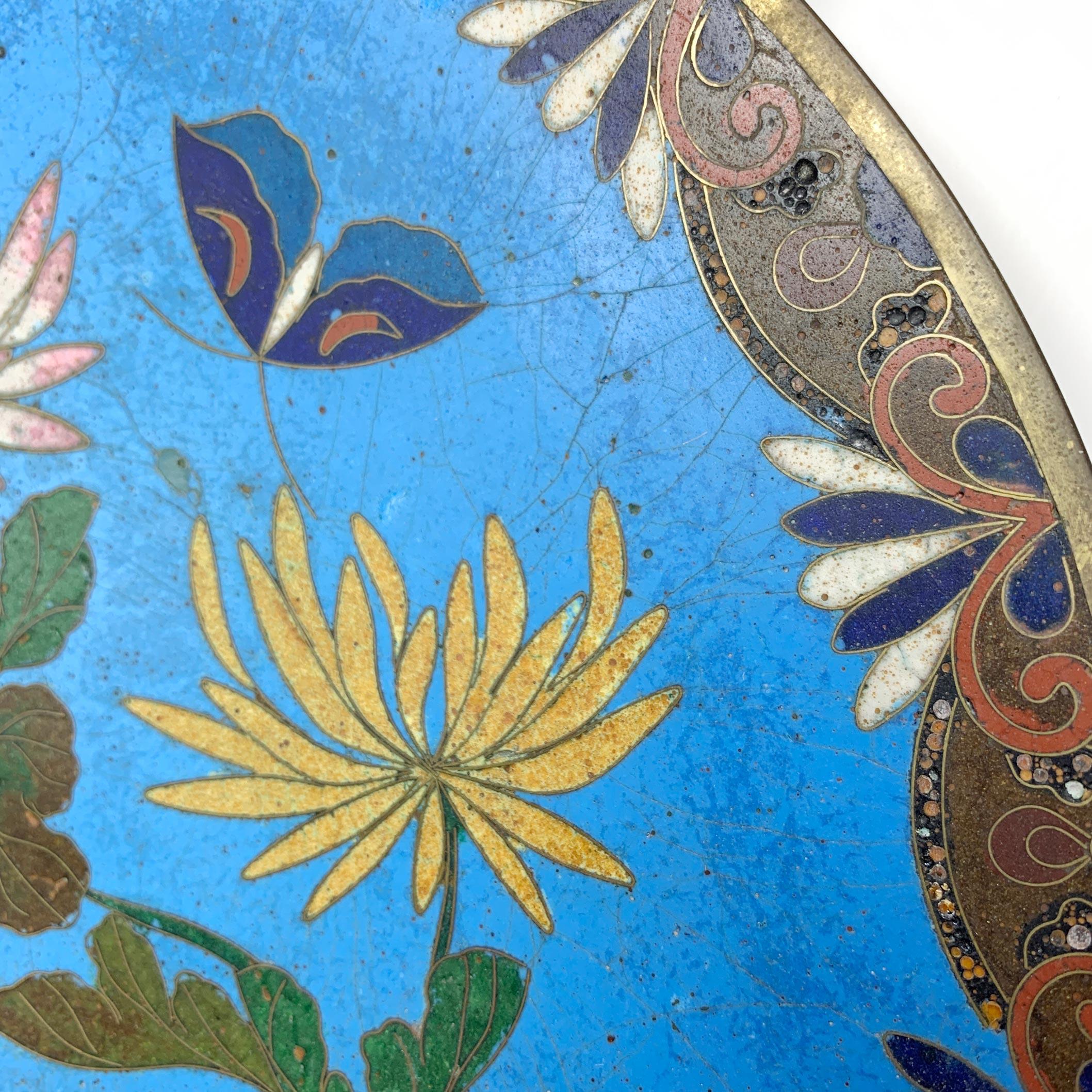 19th C Blue Japanese Meiji Cloisonne Enamel Plate Candle Sconces 9