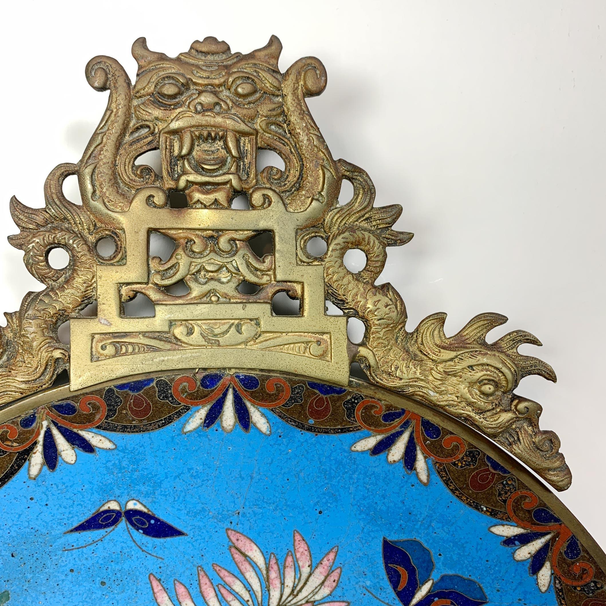 19th C Blue Japanese Meiji Cloisonne Enamel Plate Candle Sconces 2
