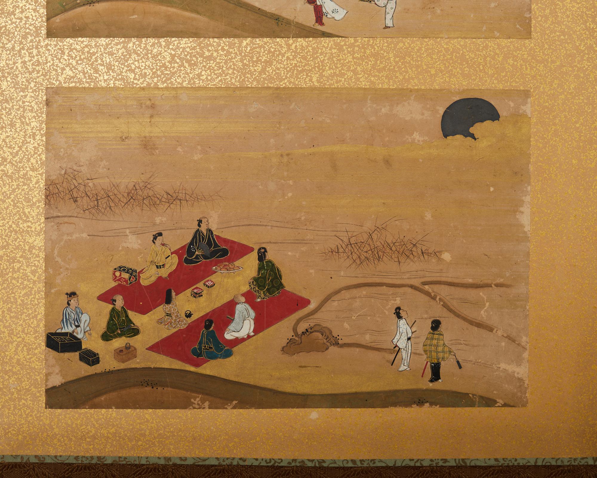 19th Century Japanese Meiji Four Panel Screen Festival Scenes For Sale 10
