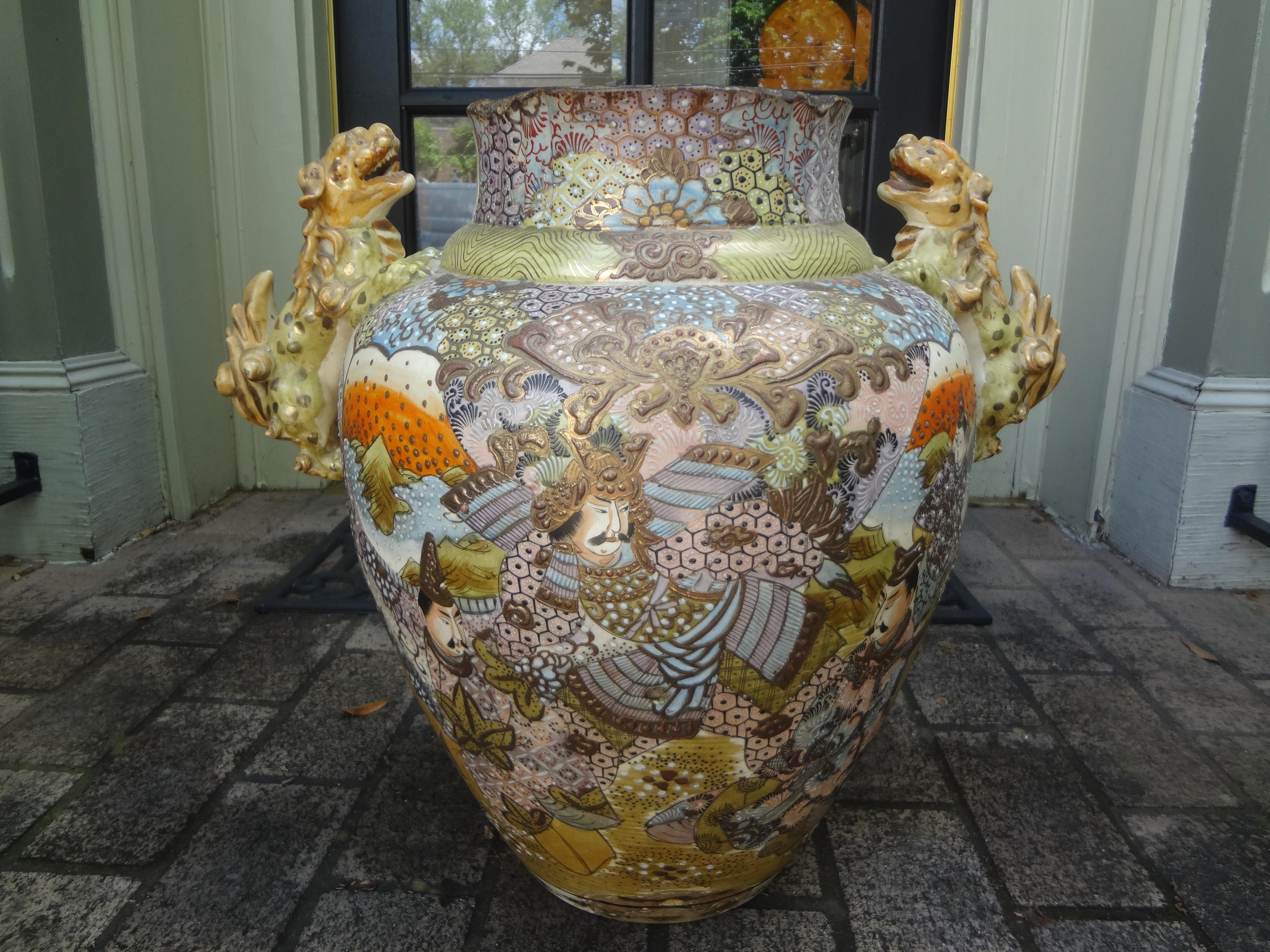 Late 19th Century 19th Century Japanese Meiji Palace Urn with Foo Dog Handles For Sale