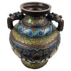 19th Century Japanese Meiji Period Cloisonne Bronze Vase Stamped