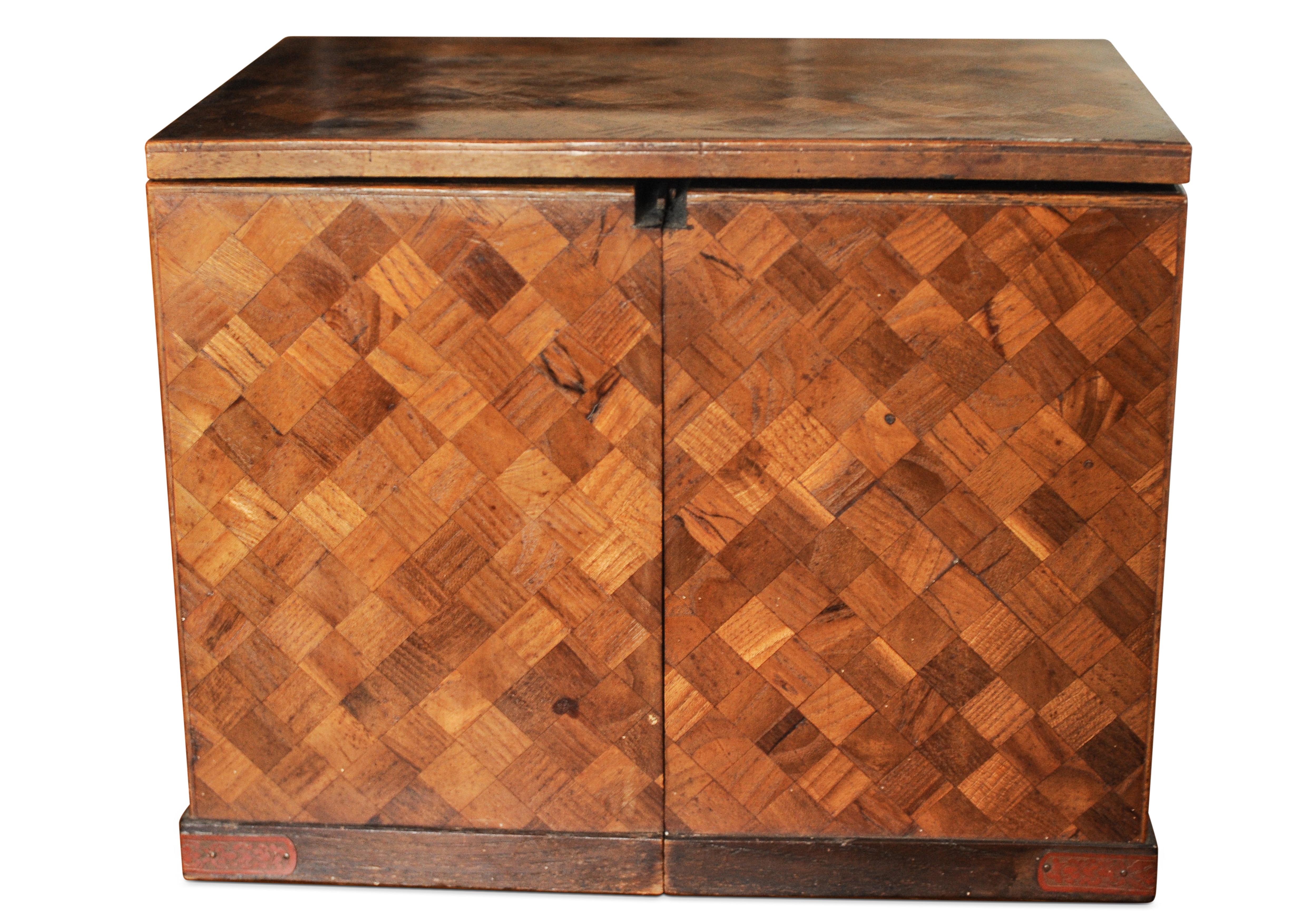 Copper 19th Century Japanese Meiji Period Parquetry Table Top Kodansu Cabinet For Sale