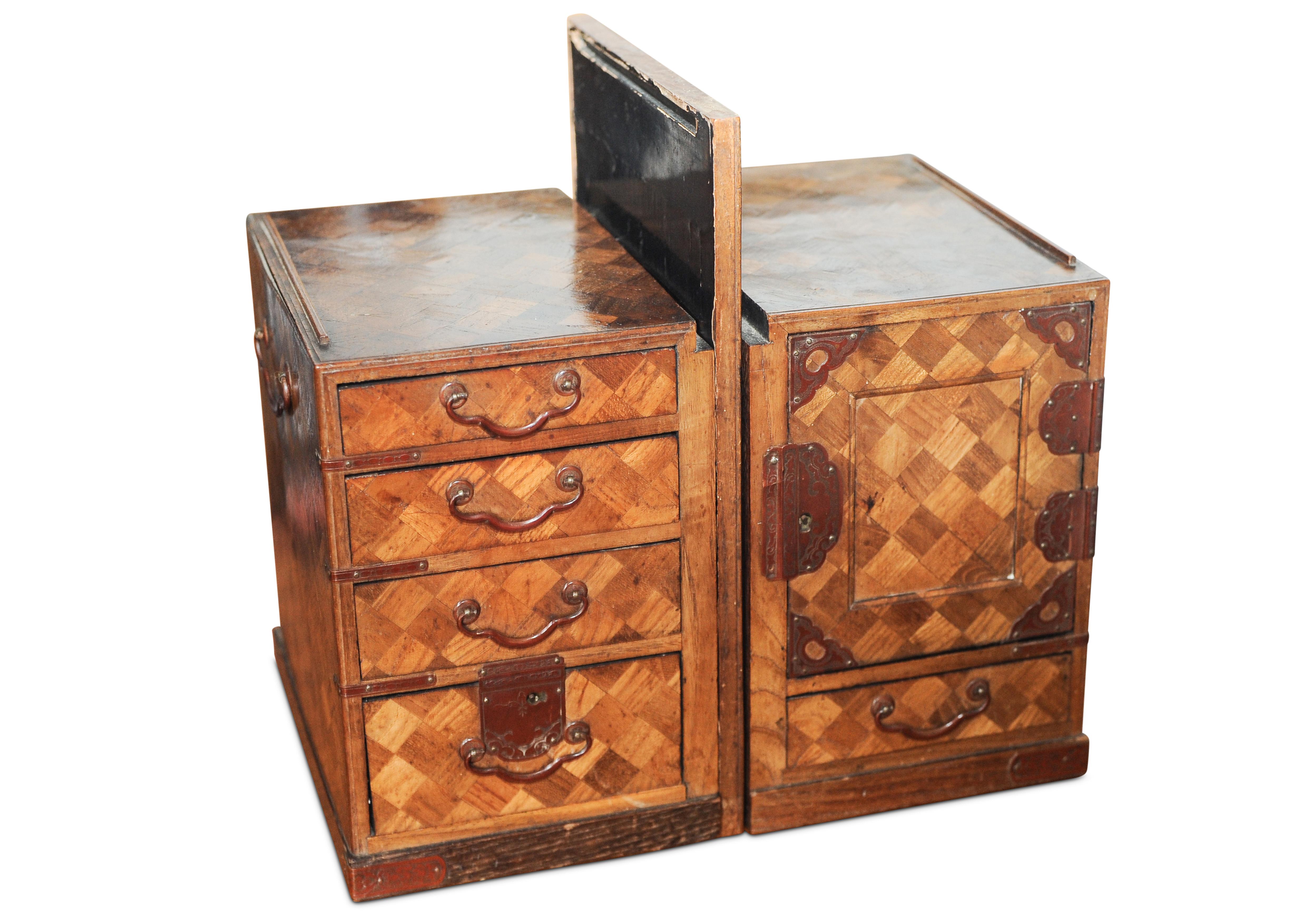 19th Century Japanese Meiji Period Parquetry Table Top Kodansu Cabinet For Sale 2