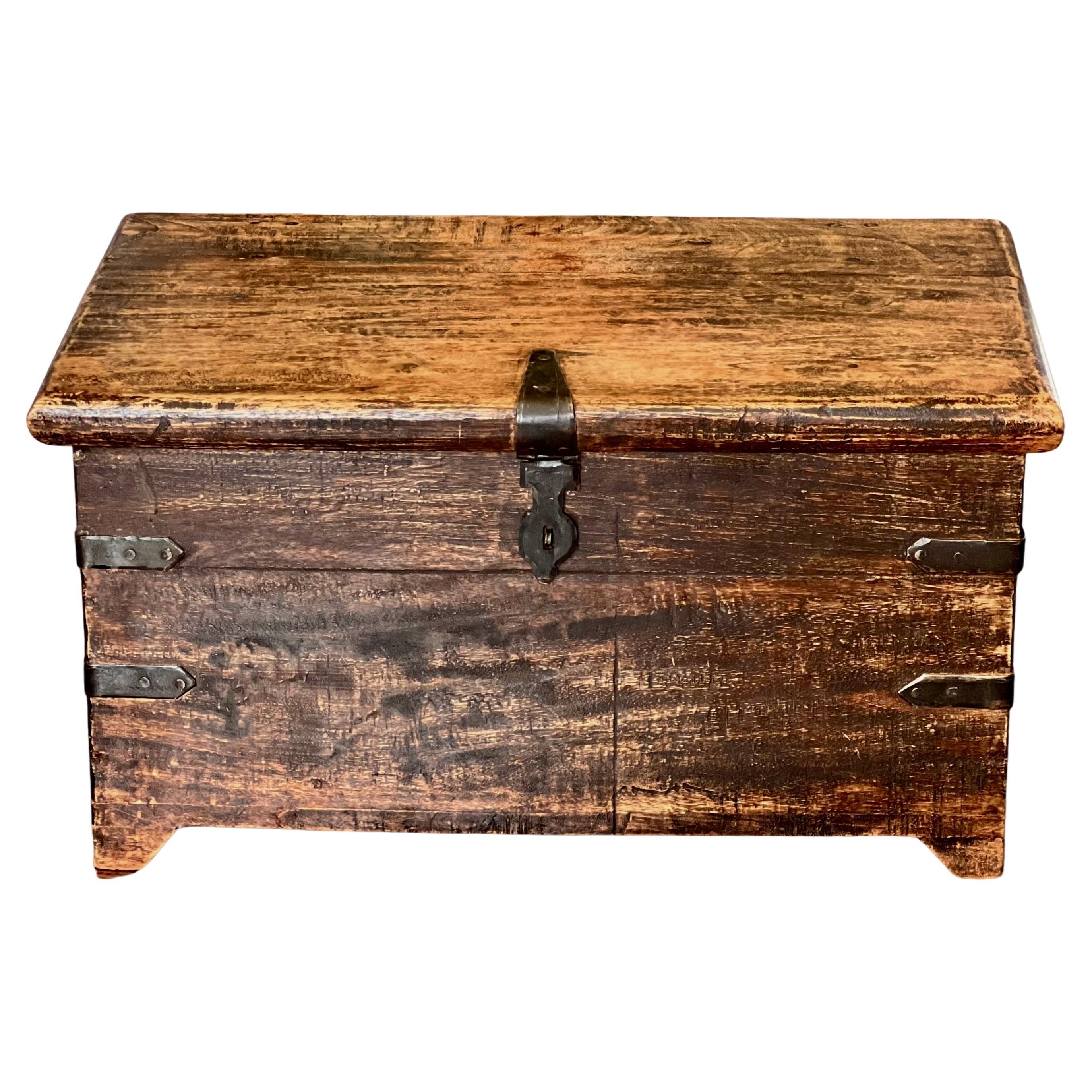 19th Century Japanese Meiji Period Elmwood Chest with Iron Hardware For Sale