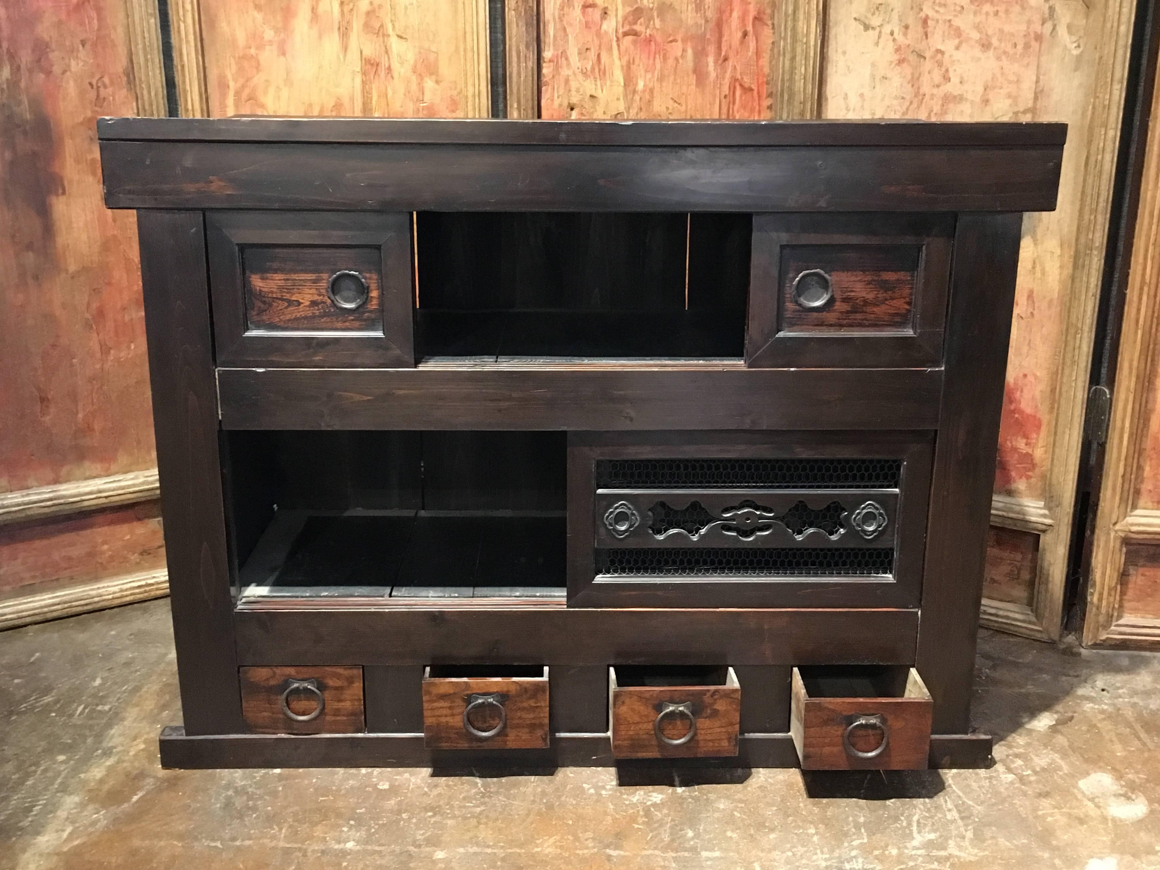 19th Century Japanese Meiji Period Mizuya Tansu Kitchen Cabinet 1