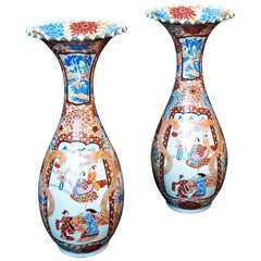 Antique 19th Century Japanese Meiji Period Pair of Large Imari Vases