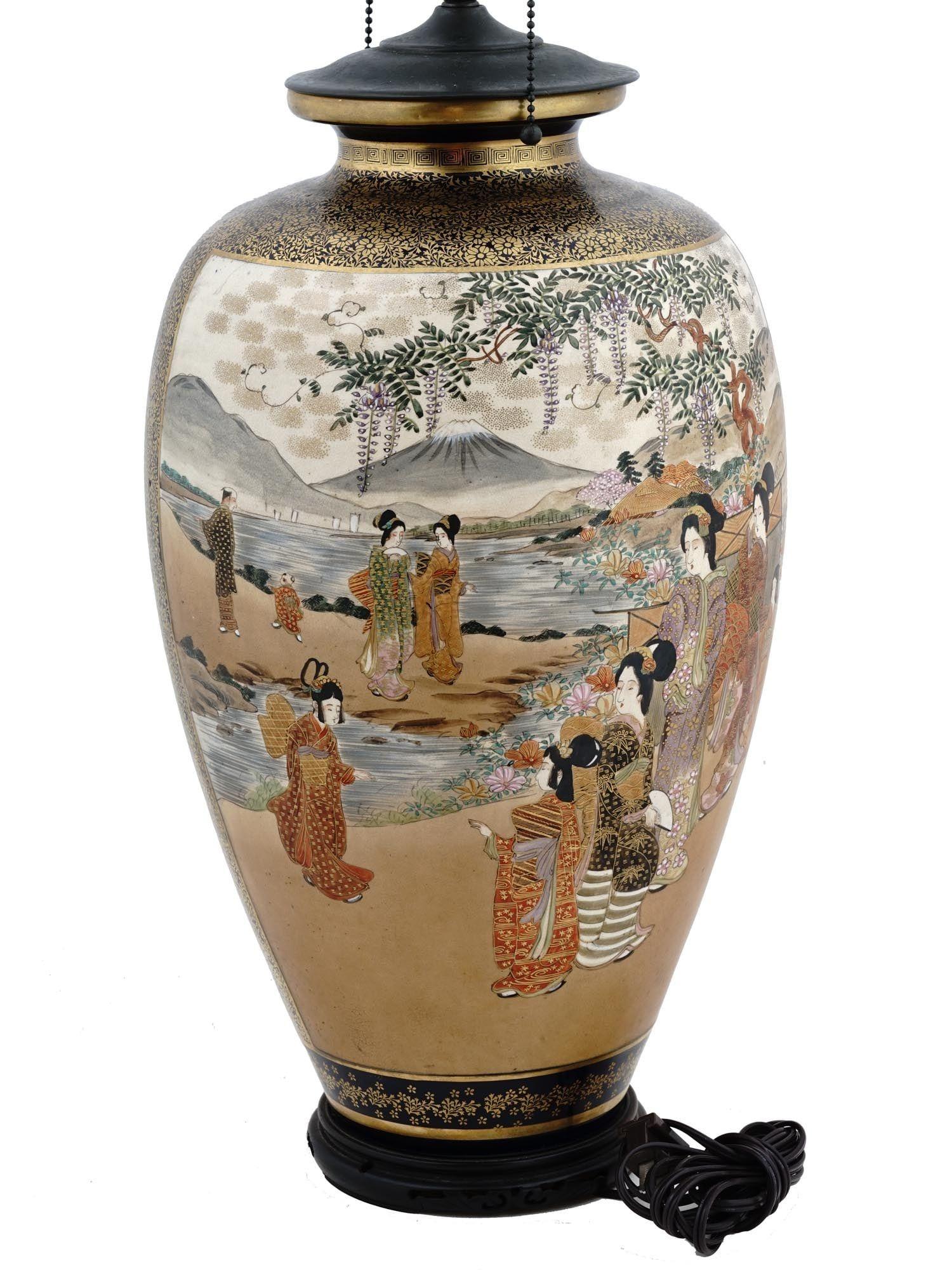 Japanische Satsuma-Vase aus der Meiji-Zeit, 19. Jahrhundert, als Tischlampe montiert (Meiji-Periode) im Angebot