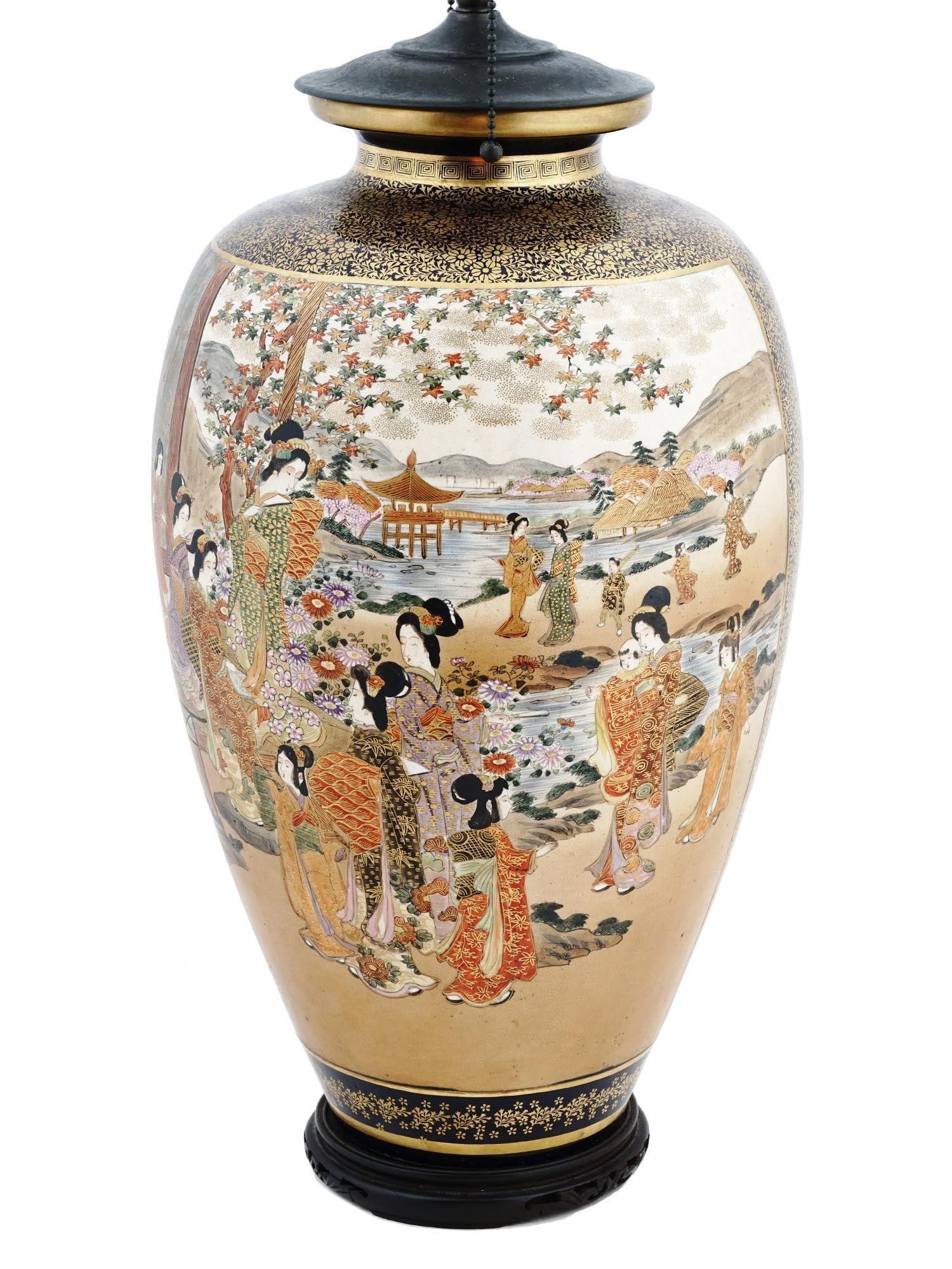 Vase Satsuma japonais de la période Meiji du 19e siècle adapté comme lampe de bureau Bon état - En vente à New York, NY