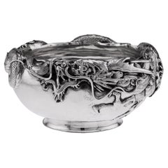 19th Century Japanese Meiji Period Solid Silver Massive Dragon Bowl, c.1890