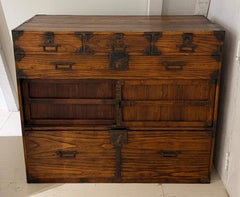19th Century Japanese Meiju Period Chestnut Tansu Chest with Hand-forged iron