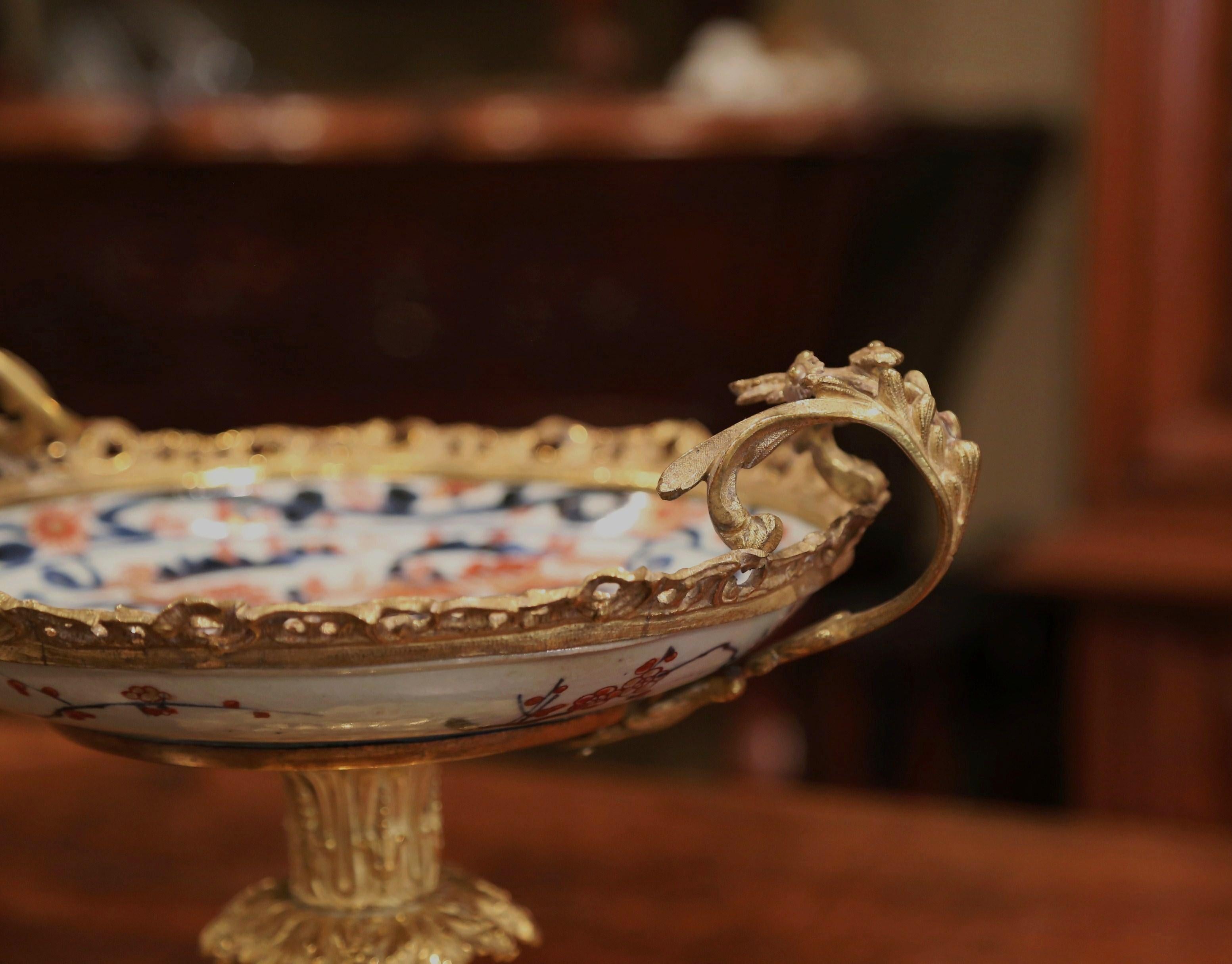 Porcelain 19th Century Japanese Painted Imari Shall Bowl on Bronze Dore Stand For Sale