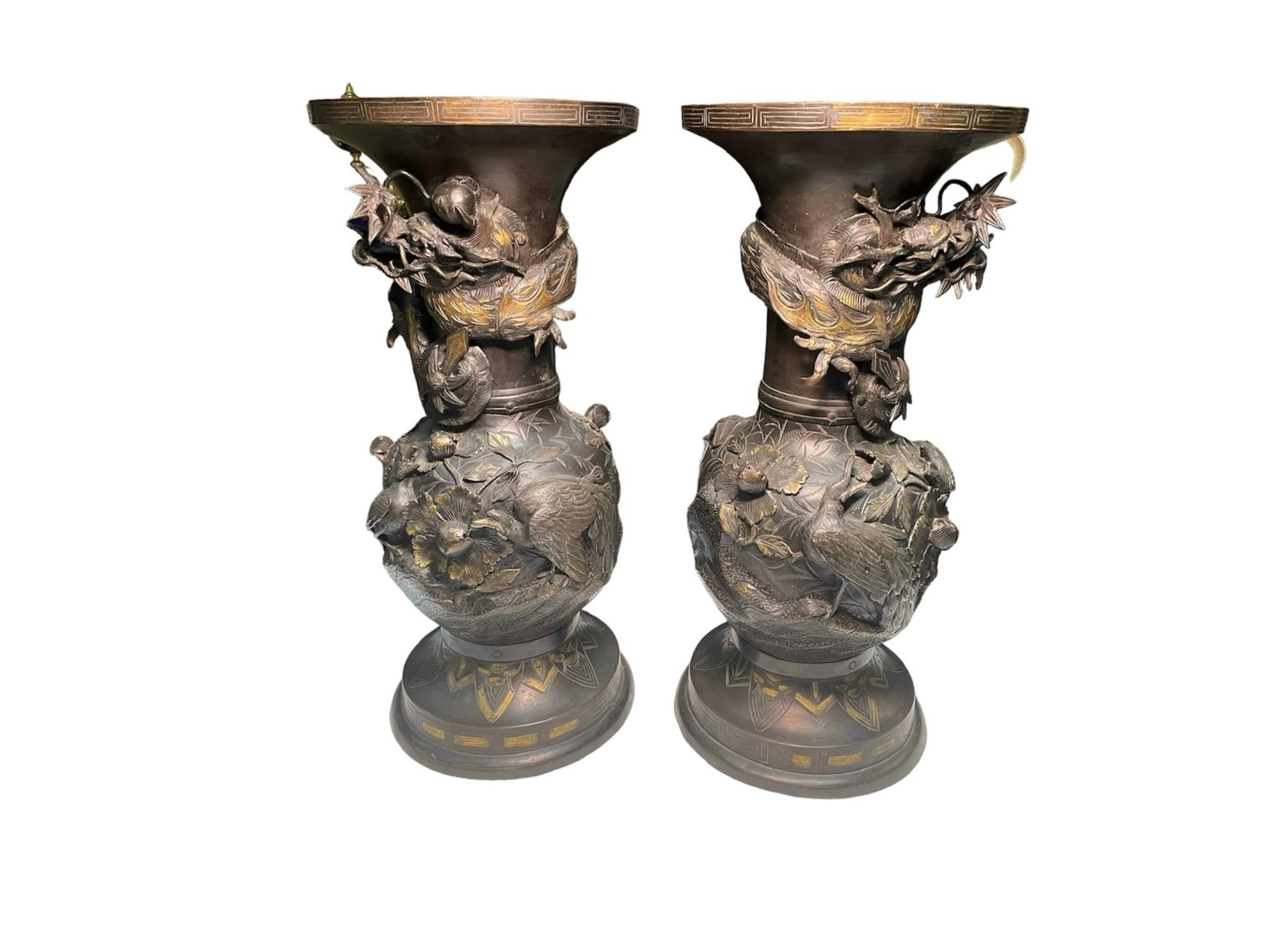 19th Century Japanese Pair of Bronze Urn Vases For Sale 14