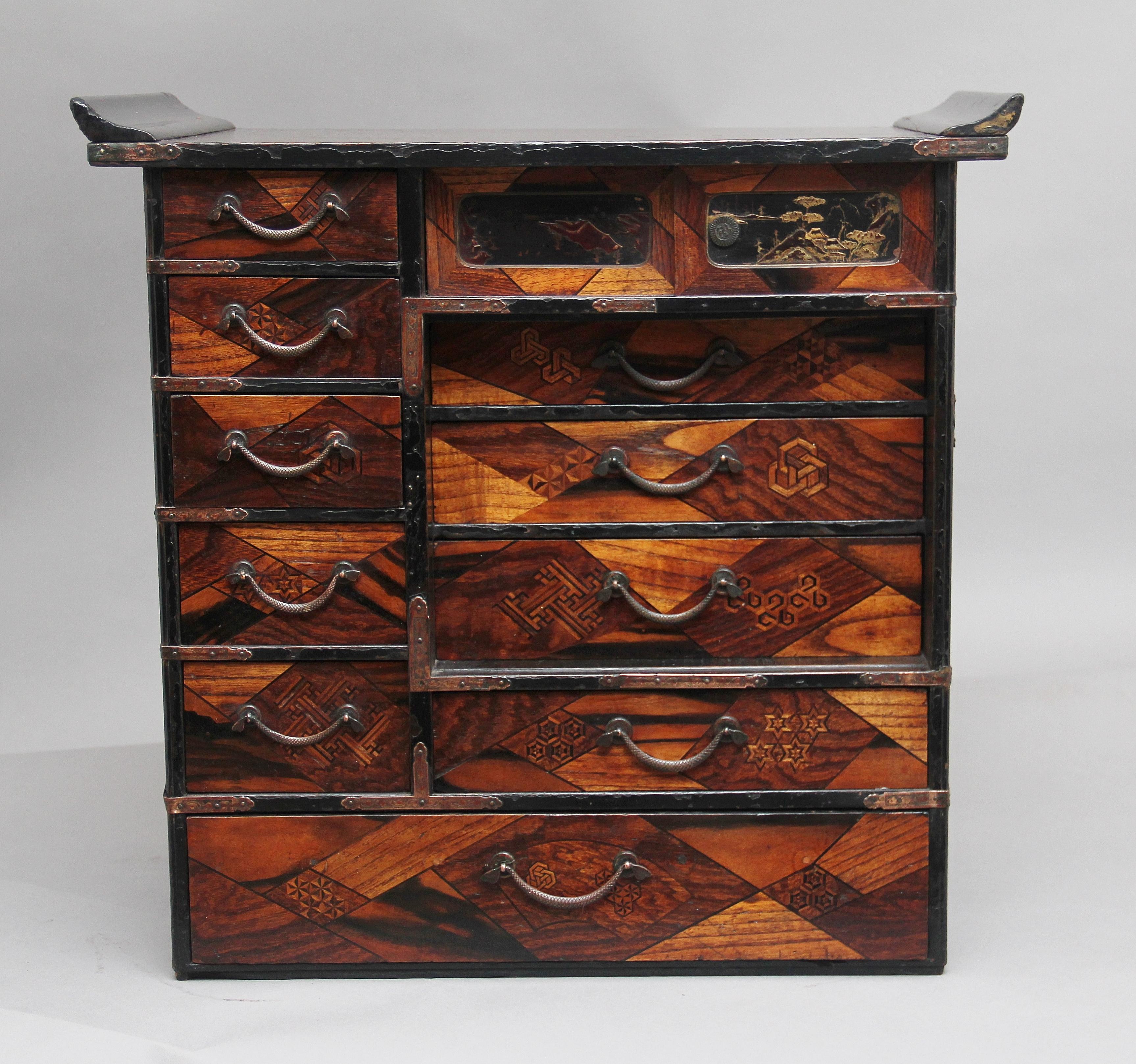 Meiji 19th Century Japanese Parquetry and Lacquered Cabinet