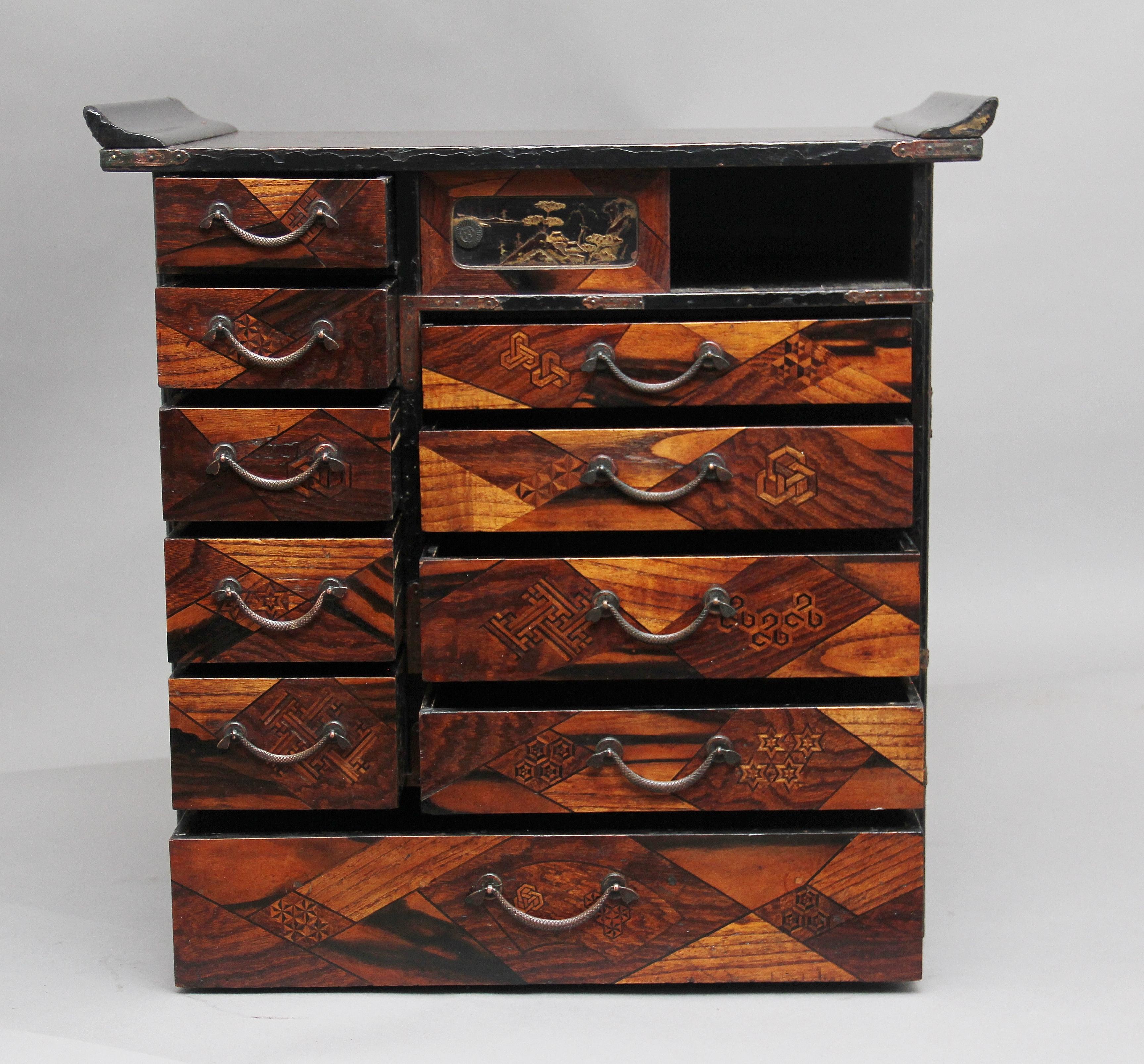 British 19th Century Japanese Parquetry and Lacquered Cabinet