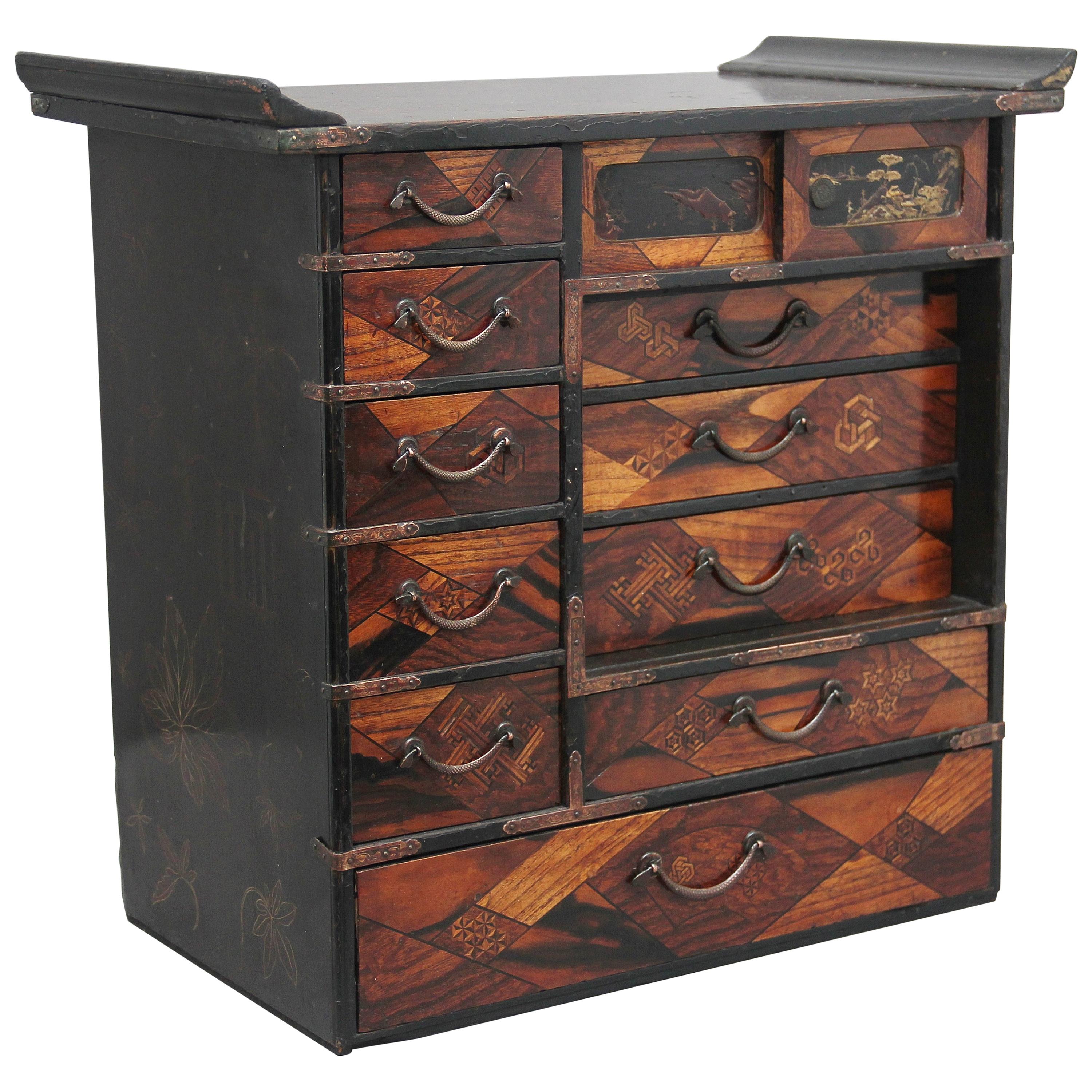 19th Century Japanese Parquetry and Lacquered Cabinet