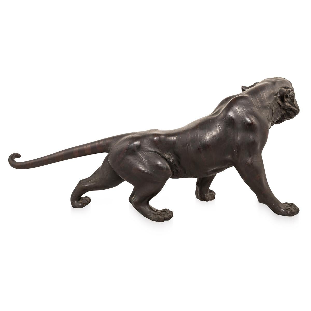 Meiji 19th Century Japanese Patinated Bronze Model of a Tiger, Morimitsu, circa 1890