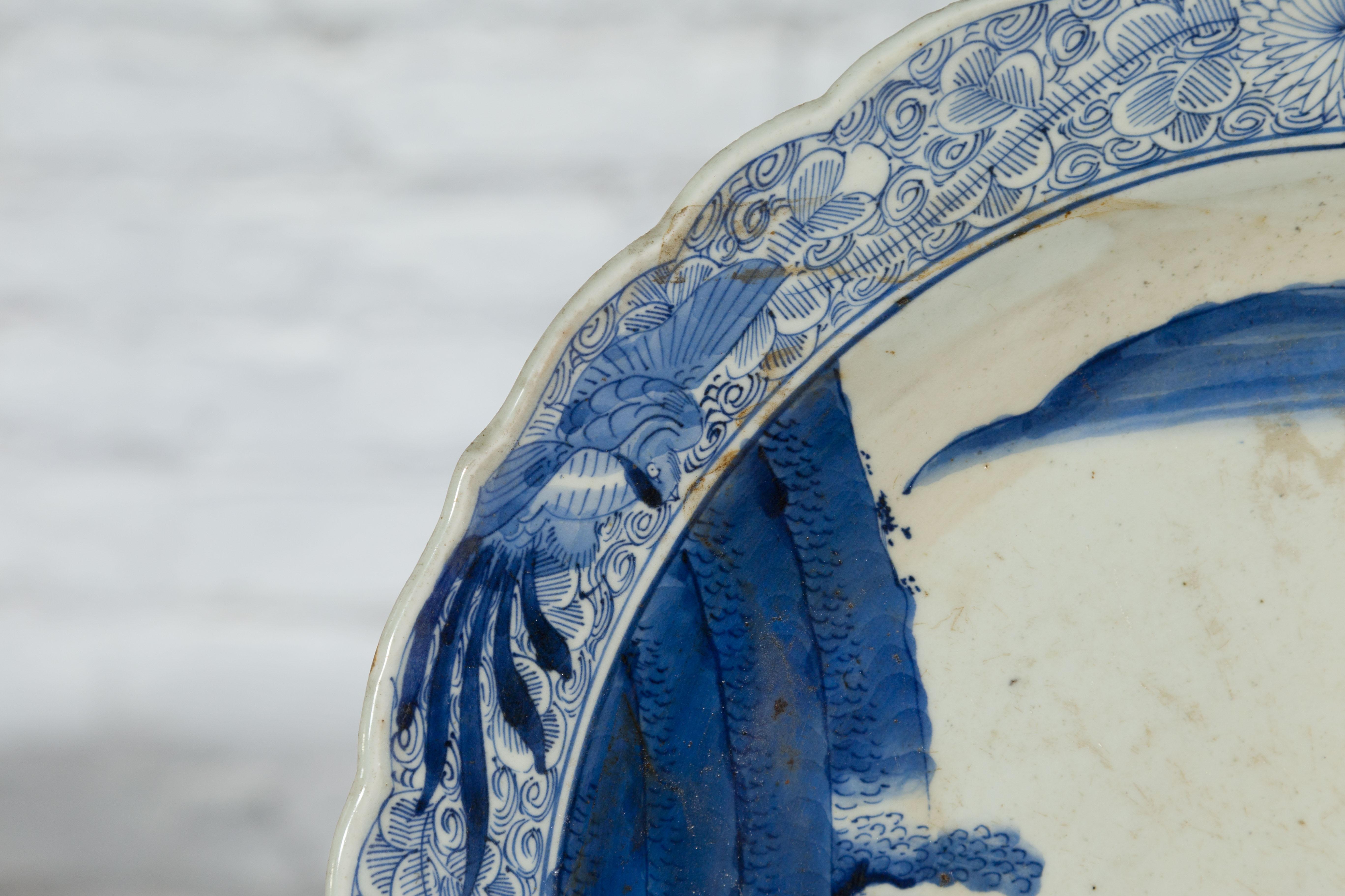 Japanischer Imari-Porzellanteller des 19. Jahrhunderts mit blau-weißer Bemalung im Angebot 13