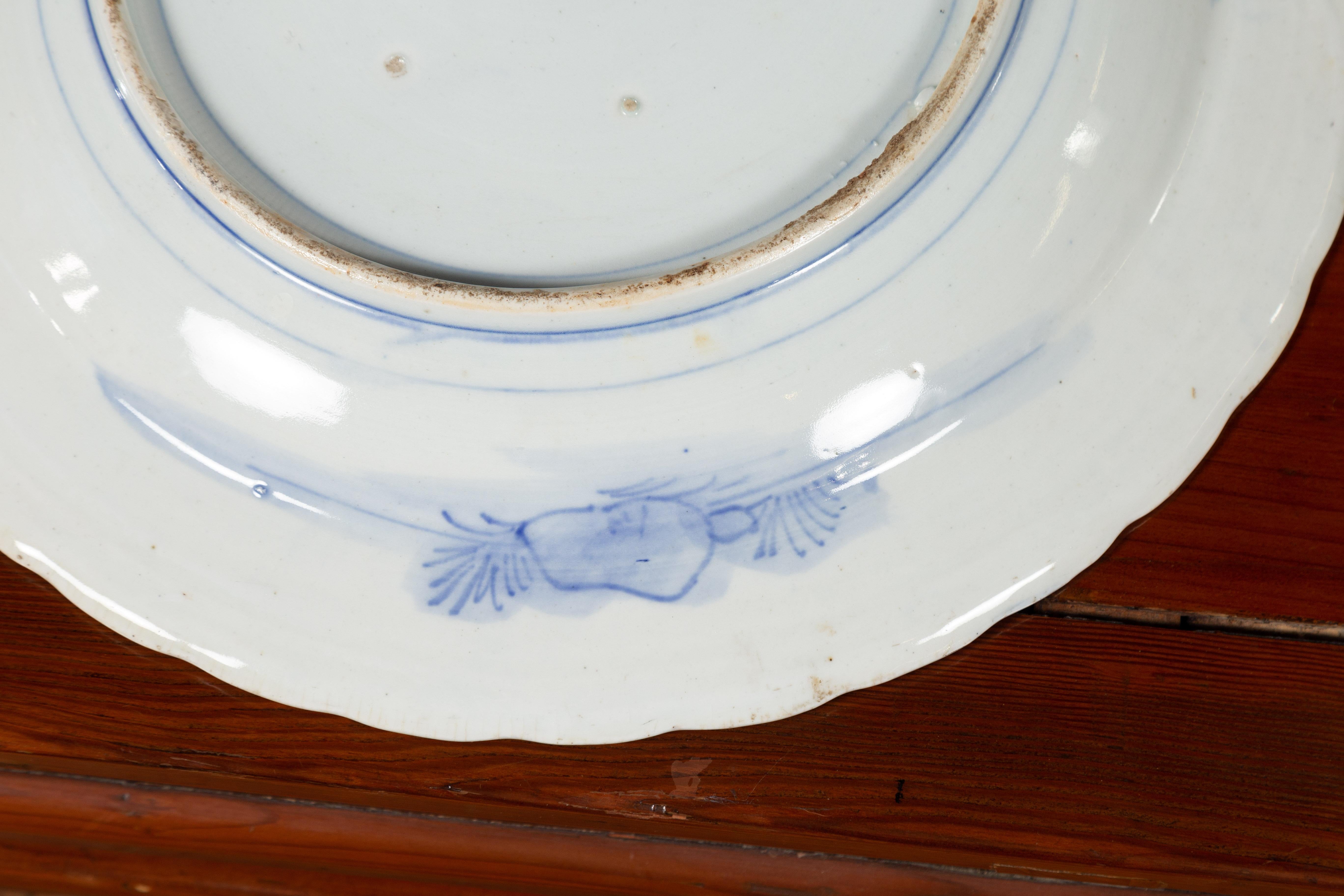 19th Century Japanese Porcelain Plate with Blue and White Bird and Bamboo Motifs For Sale 6