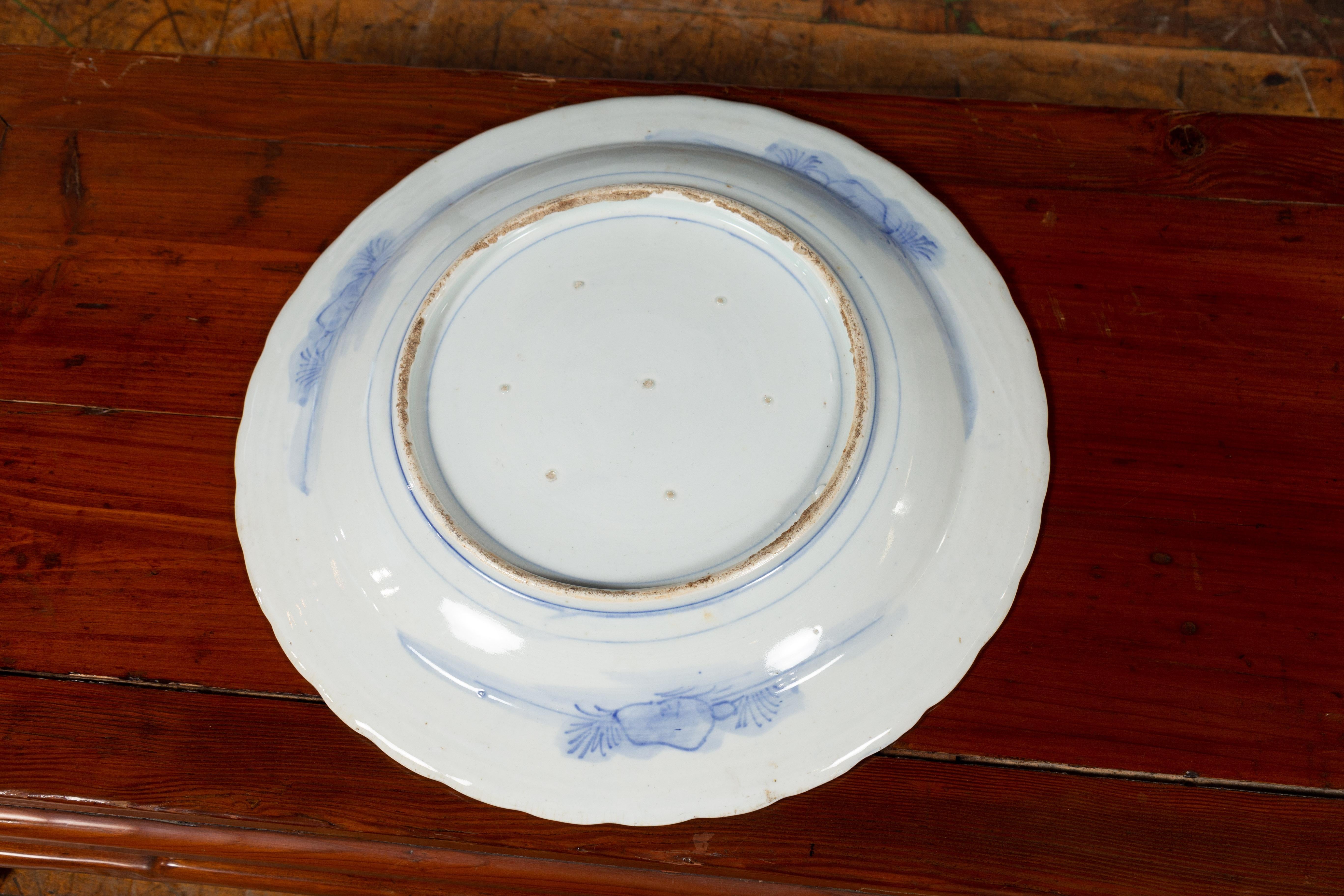 19th Century Japanese Porcelain Plate with Blue and White Bird and Bamboo Motifs For Sale 5