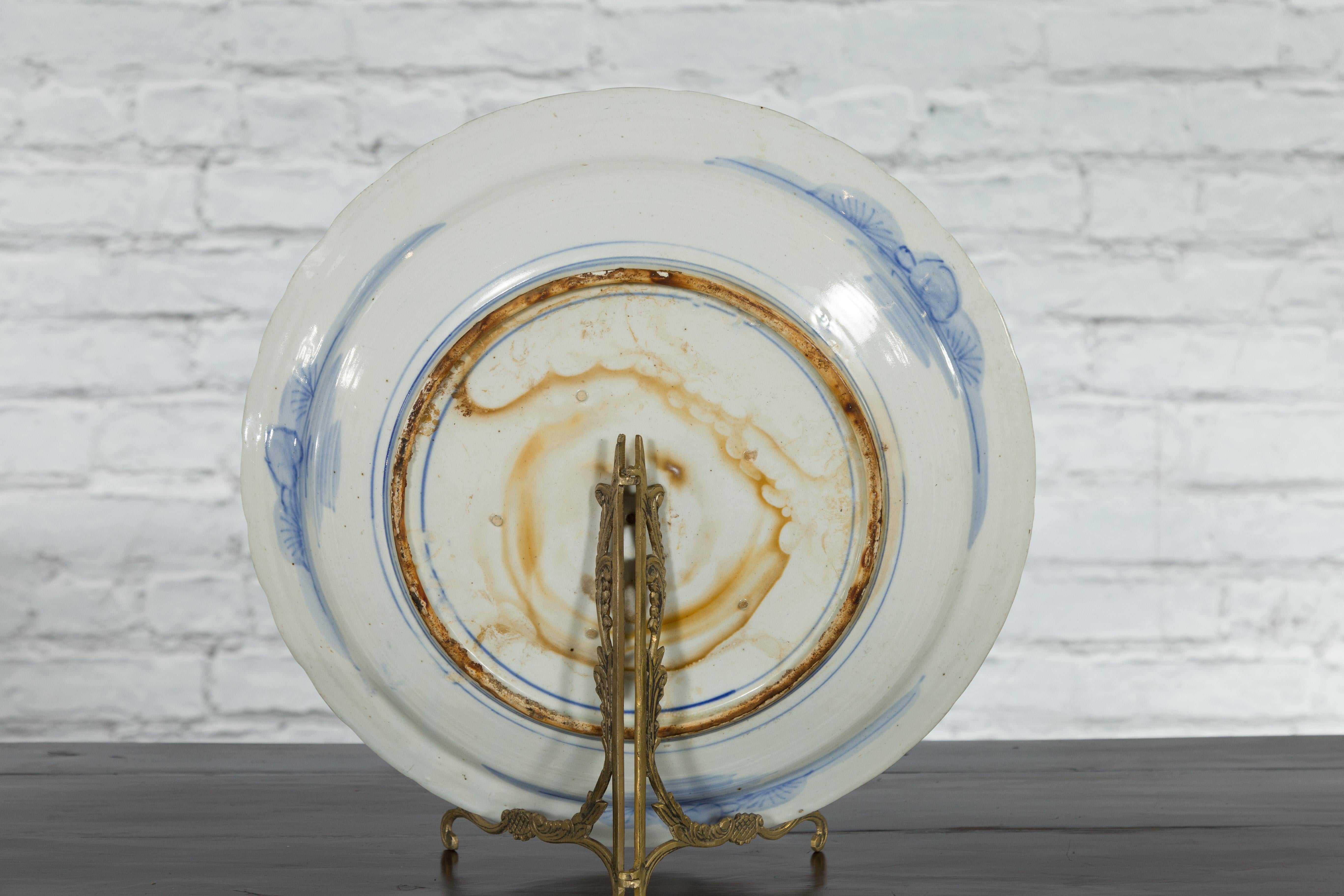 19th Century Japanese Porcelain Plate with Painted Blue and White Tree Décor For Sale 9