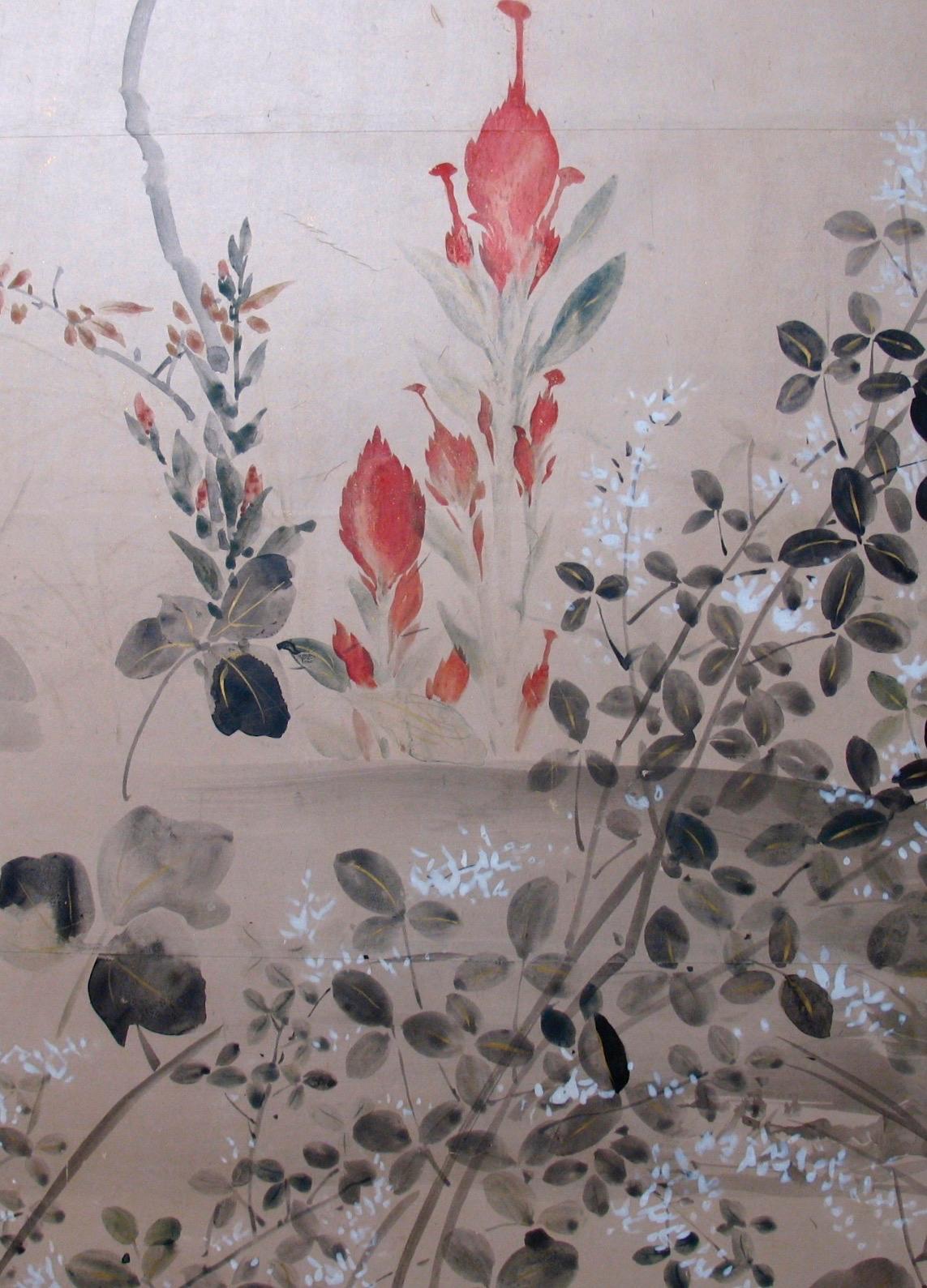 19th Century Japanese Rimpa Floral 6-Panel Folding Screen In Good Condition In New York, NY