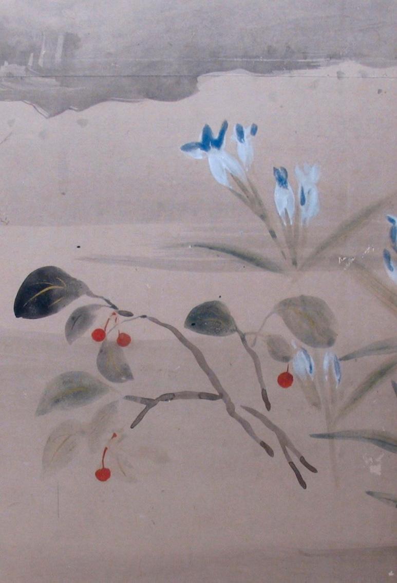 19th Century Japanese Rimpa Floral 6-Panel Folding Screen 1