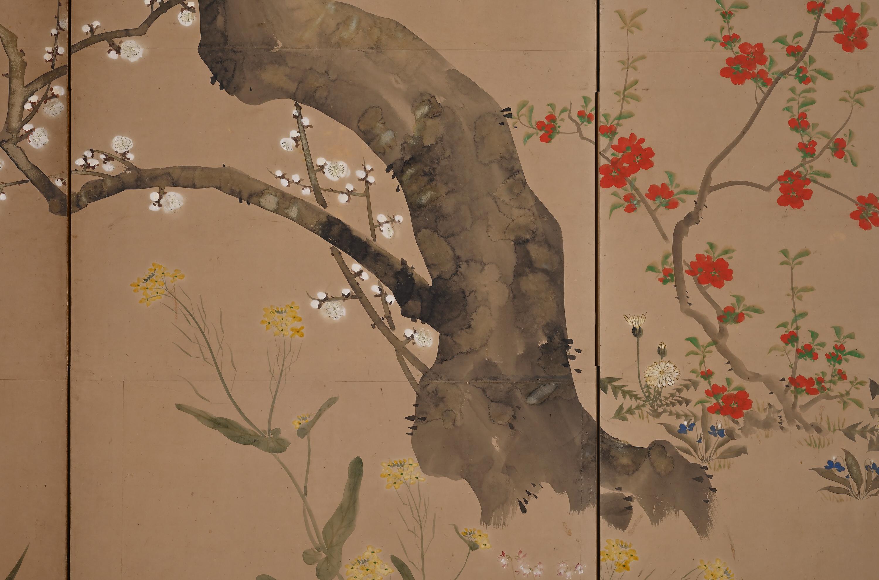 19th Century Japanese Rinpa Screen, Flowers of the Four Seasons by Suzuki Kiitsu For Sale at 1stDibs