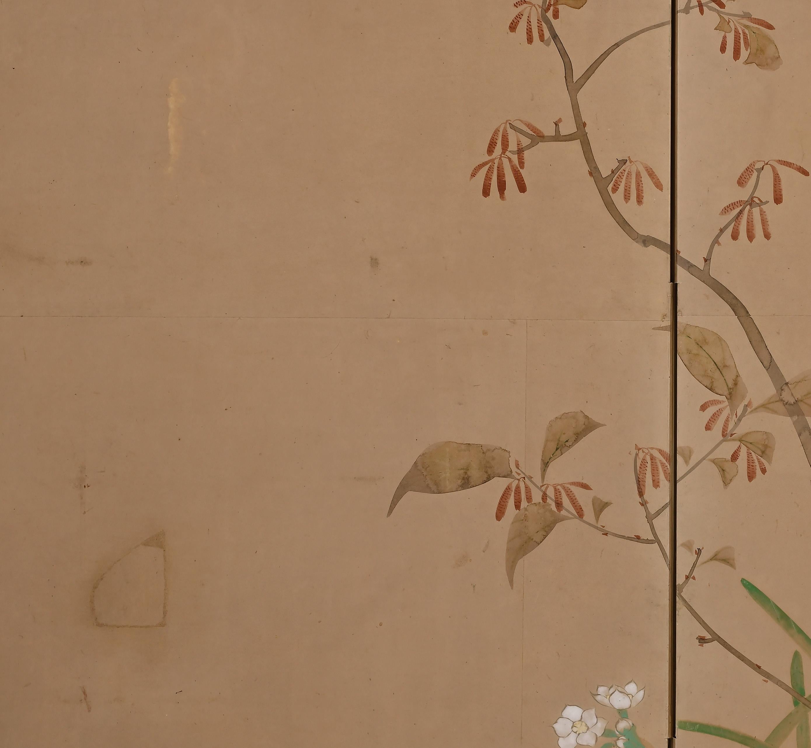 19th Century Japanese Rinpa Screen, Flowers of the Four Seasons by Suzuki Kiitsu For Sale at 1stDibs