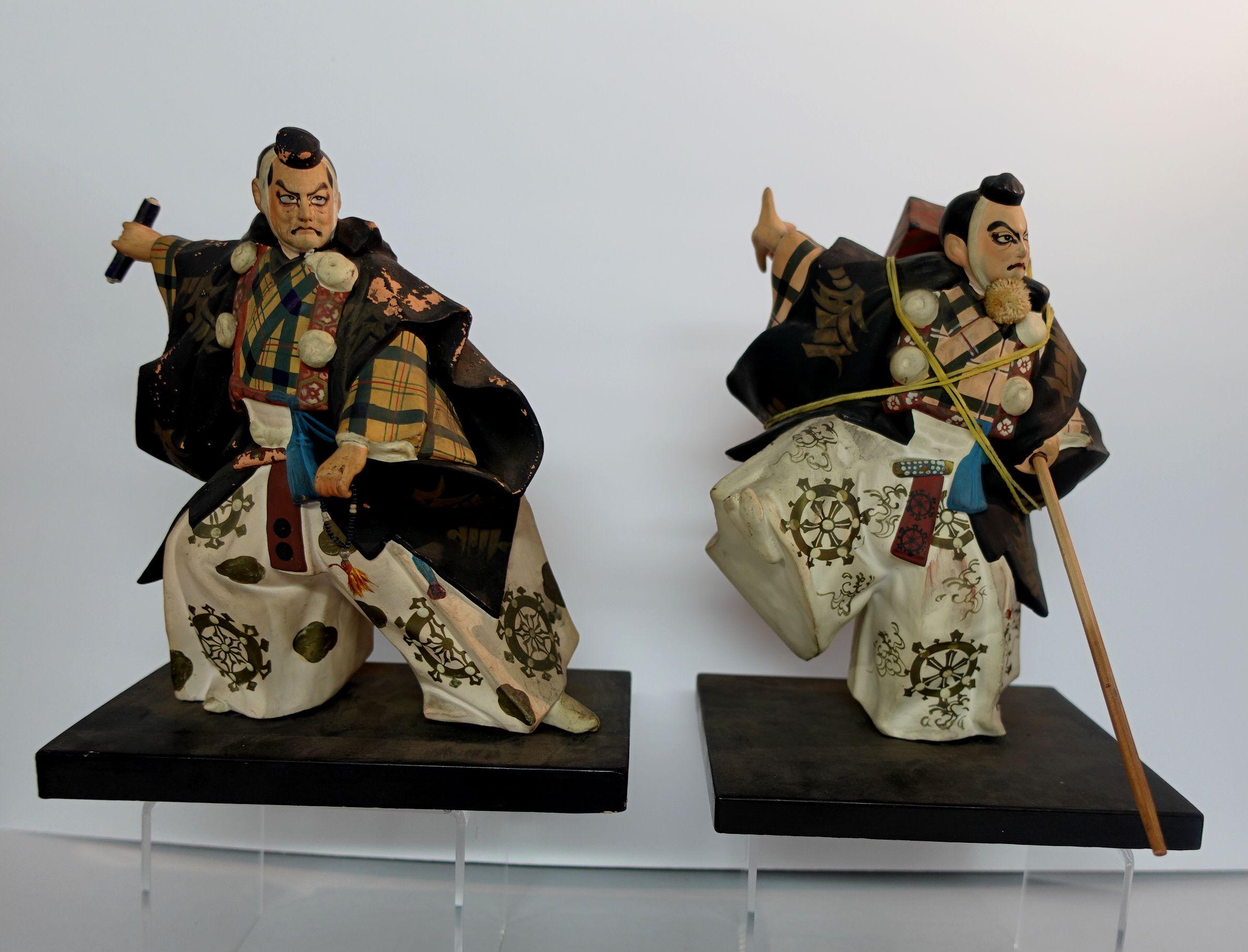 Unusual Japanese Samurai Plaster Figures, hand made and hand-painted, from the late 19th to early 20th century.


 