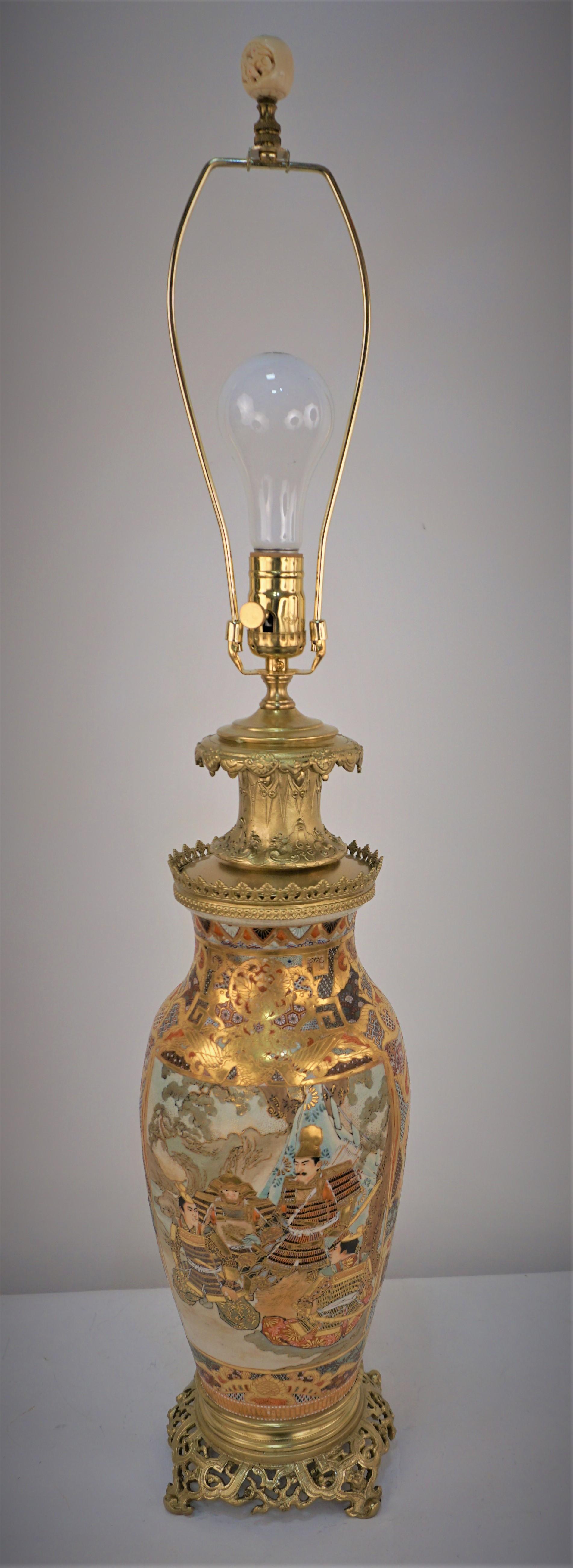 19th Century Japanese Satsuma and French Bronze Mounted Oil Lamp 12
