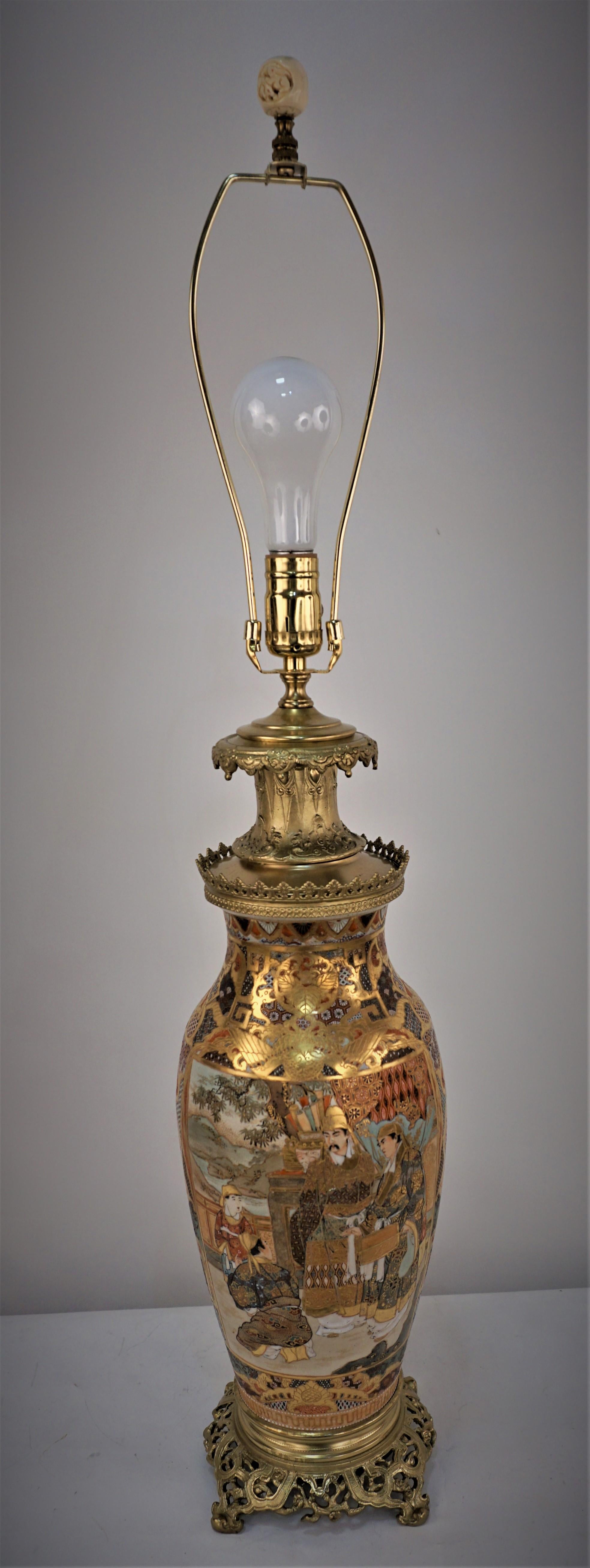 19th Century Japanese Satsuma and French Bronze Mounted Oil Lamp 6