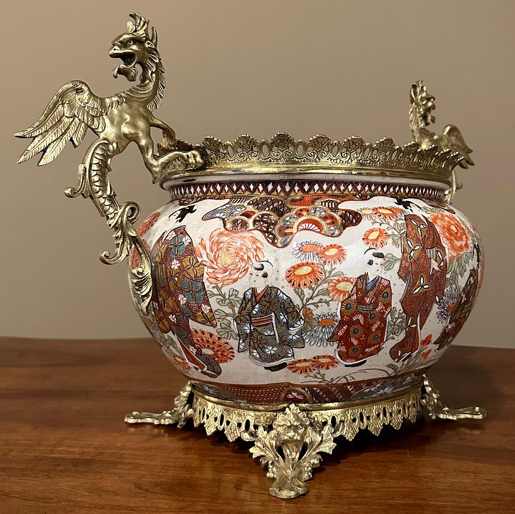 Late 19th Century 19th Century Japanese Satsuma Vase ~ Jardiniere with Bronze Mounts For Sale