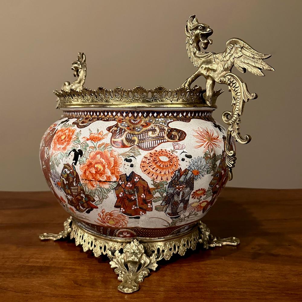 19th Century Japanese Satsuma Vase ~ Jardiniere with Bronze Mounts For Sale 1