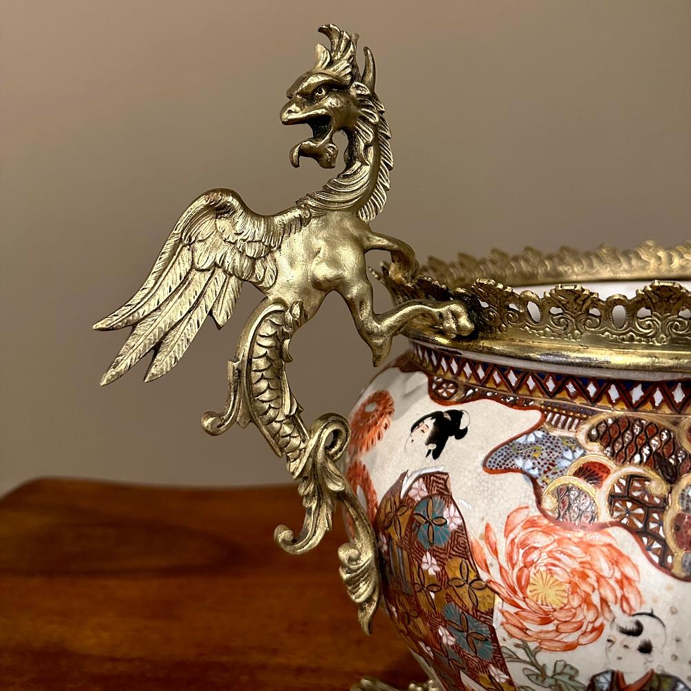 19th Century Japanese Satsuma Vase ~ Jardiniere with Bronze Mounts For Sale 2