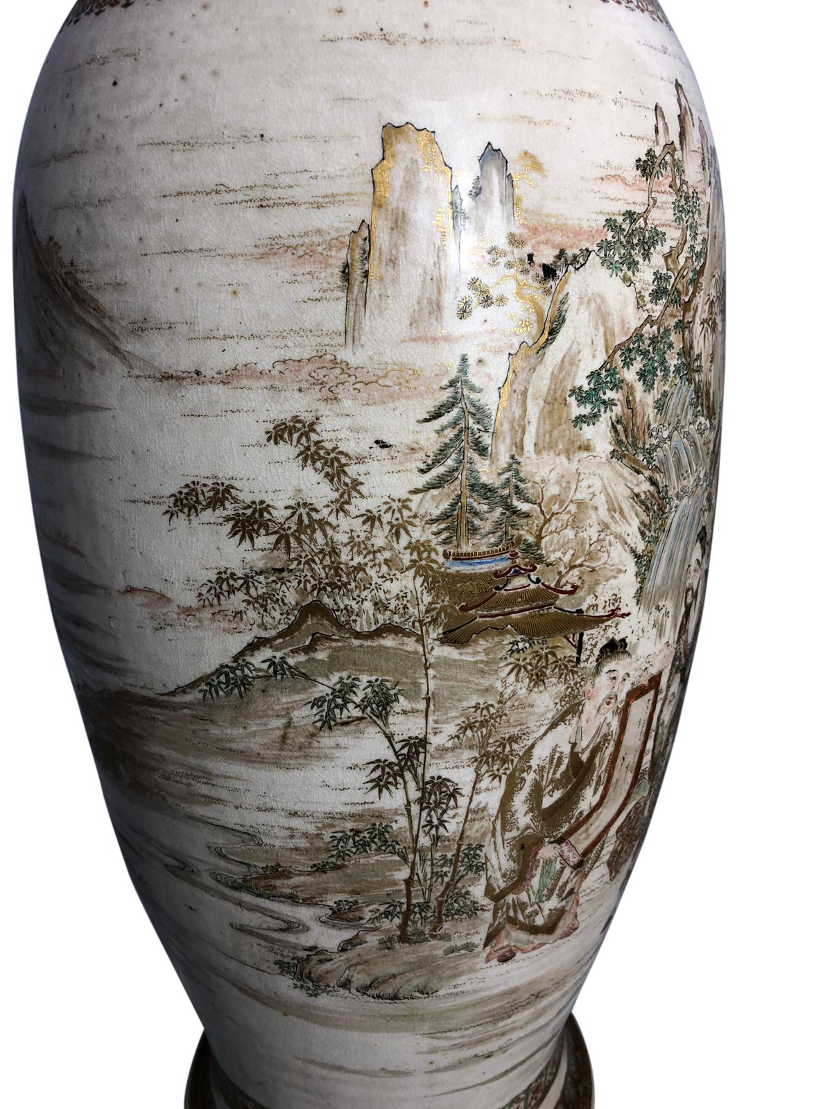 European Pair of 19th Century, Japanese Satsuma Vase