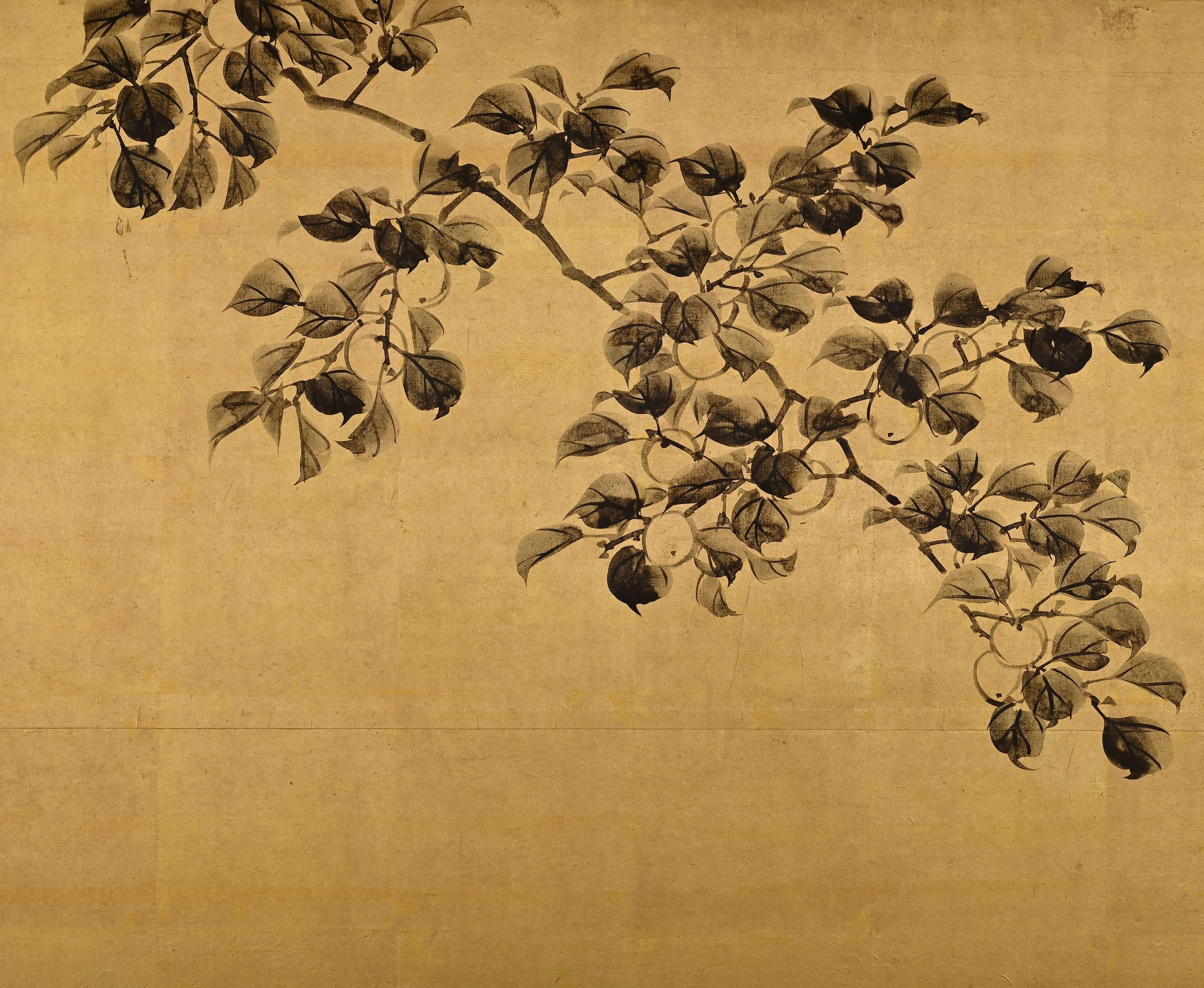 Japanischer Raumteiler des 19. Jahrhunderts fr Teeeremonie, Tinte Bambus und Pflaumenholz auf Blattgold im Zustand „Gut“ im Angebot in Kyoto, JP