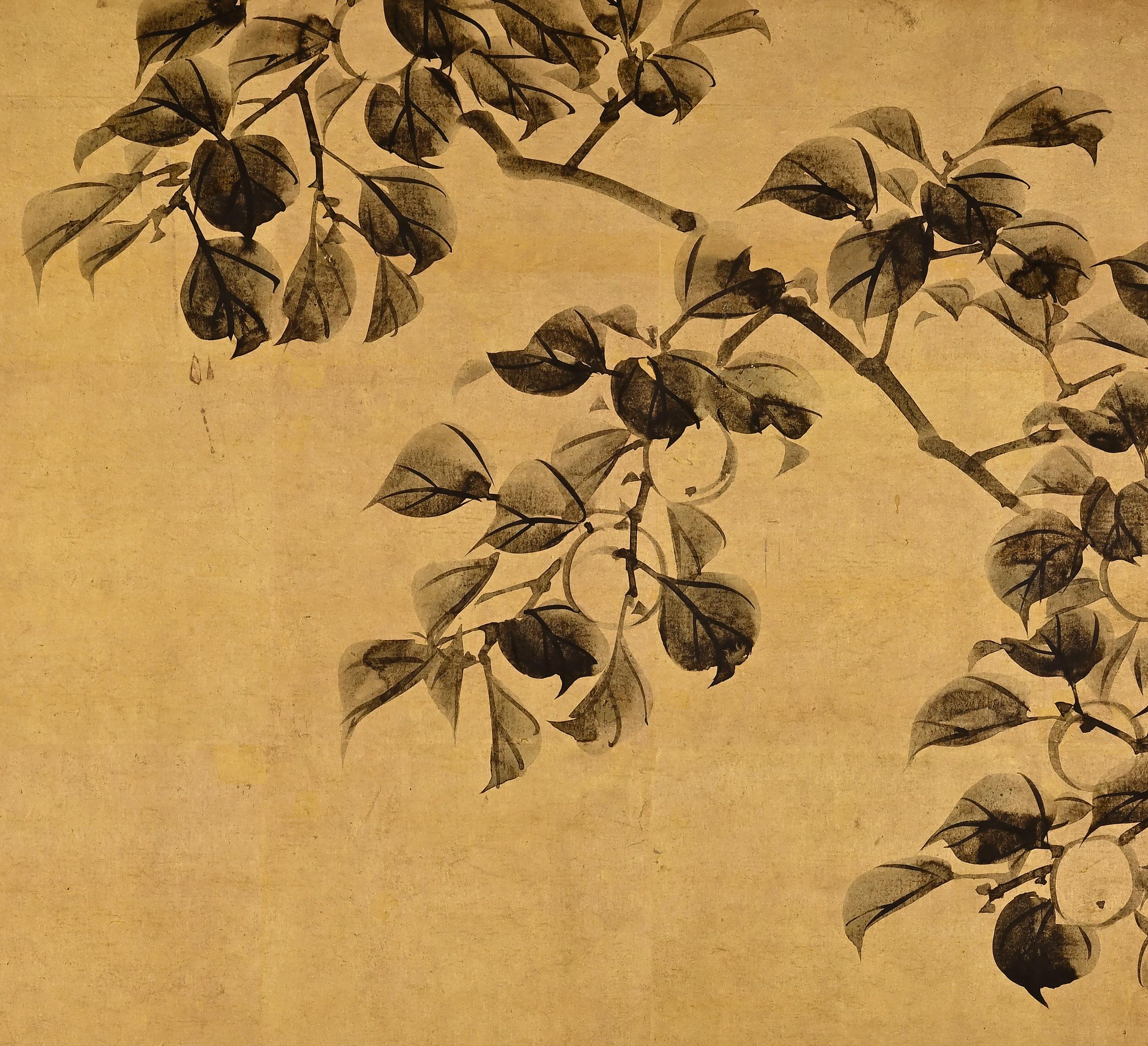 Japanischer Raumteiler des 19. Jahrhunderts fr Teeeremonie, Tinte Bambus und Pflaumenholz auf Blattgold im Angebot 1