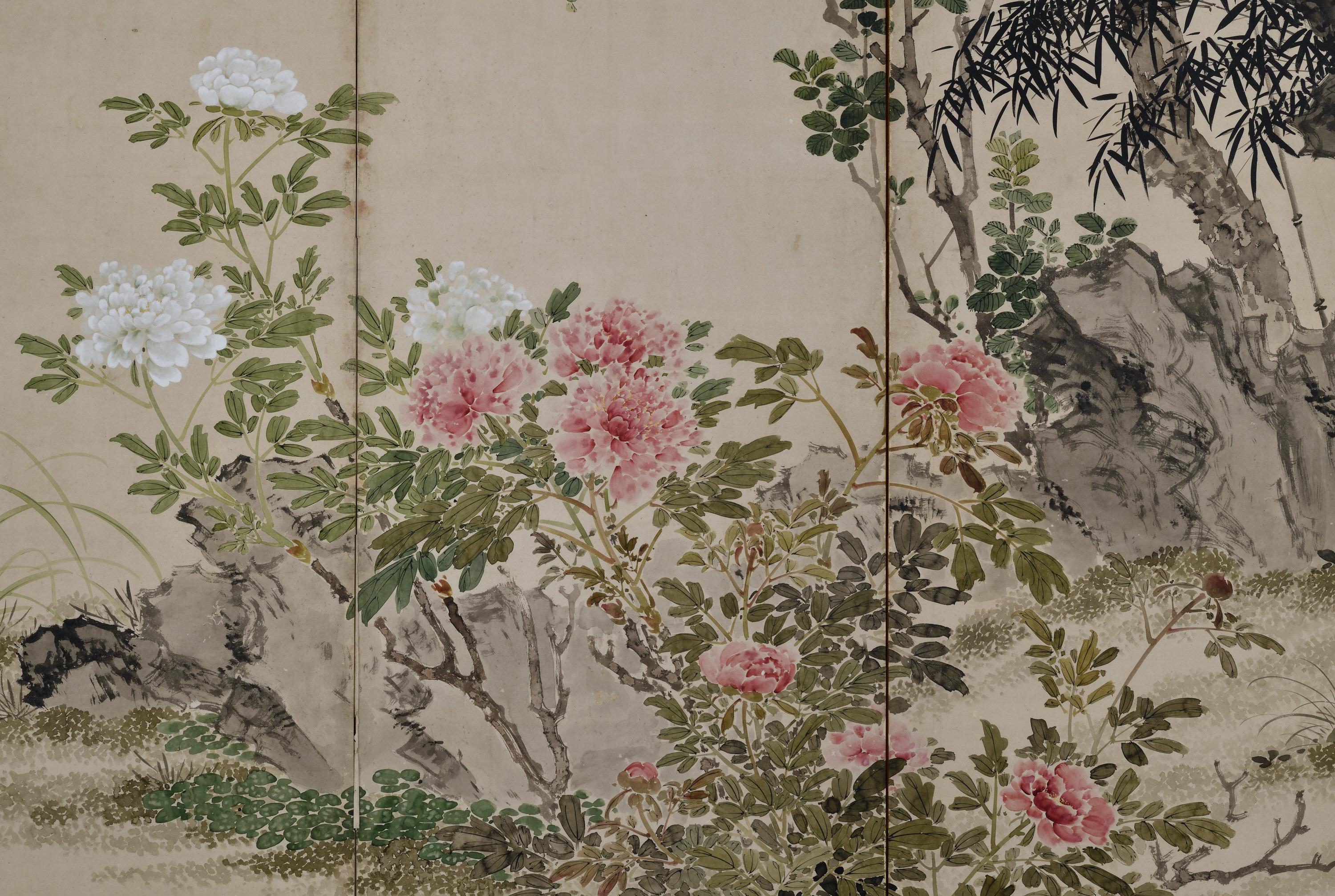 Paire de paravents japonais du XIXe siècle - Oiseaux et fleurs des Four Seasons en vente 3