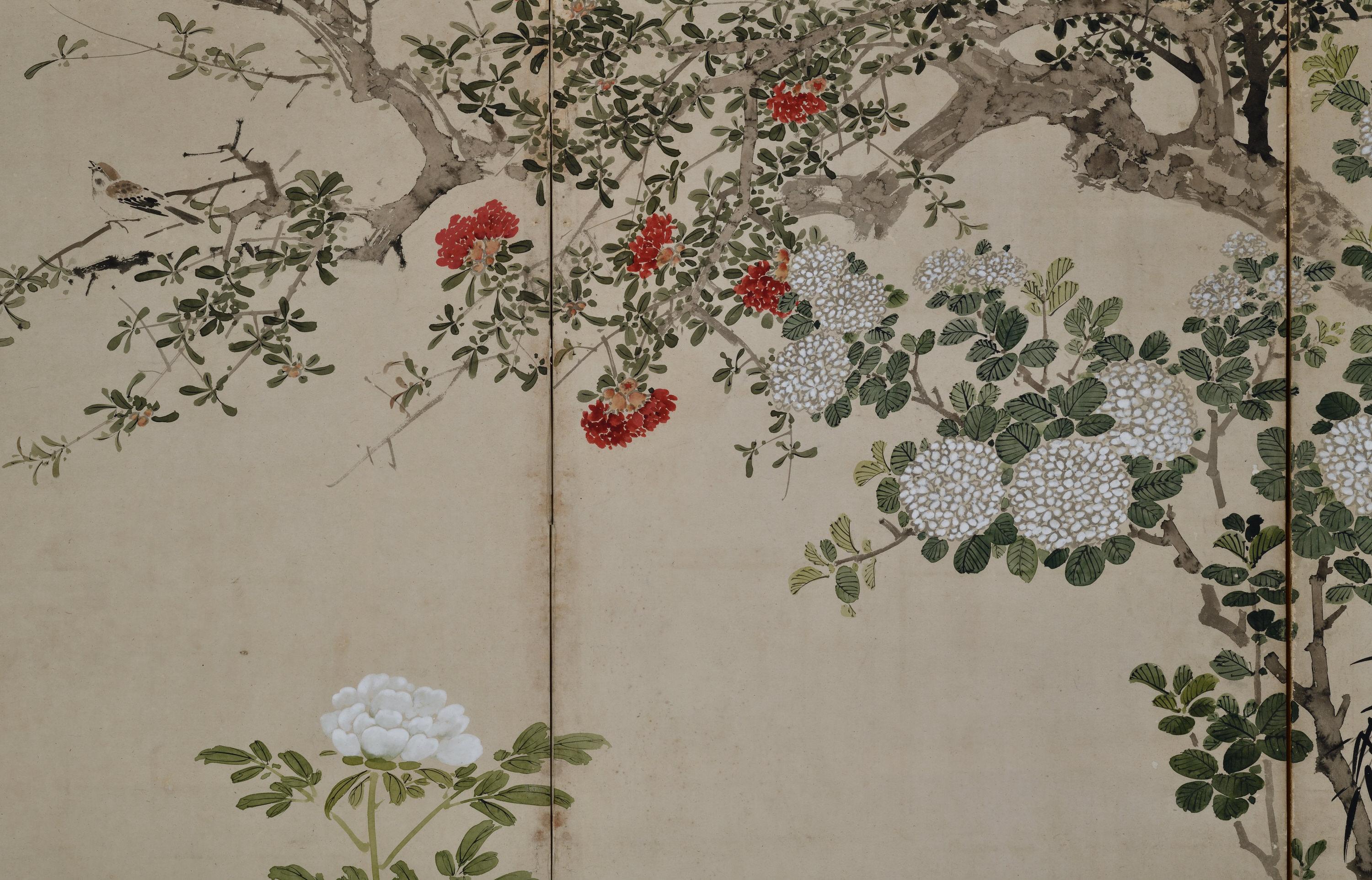 Paire de paravents japonais du XIXe siècle - Oiseaux et fleurs des Four Seasons en vente 4