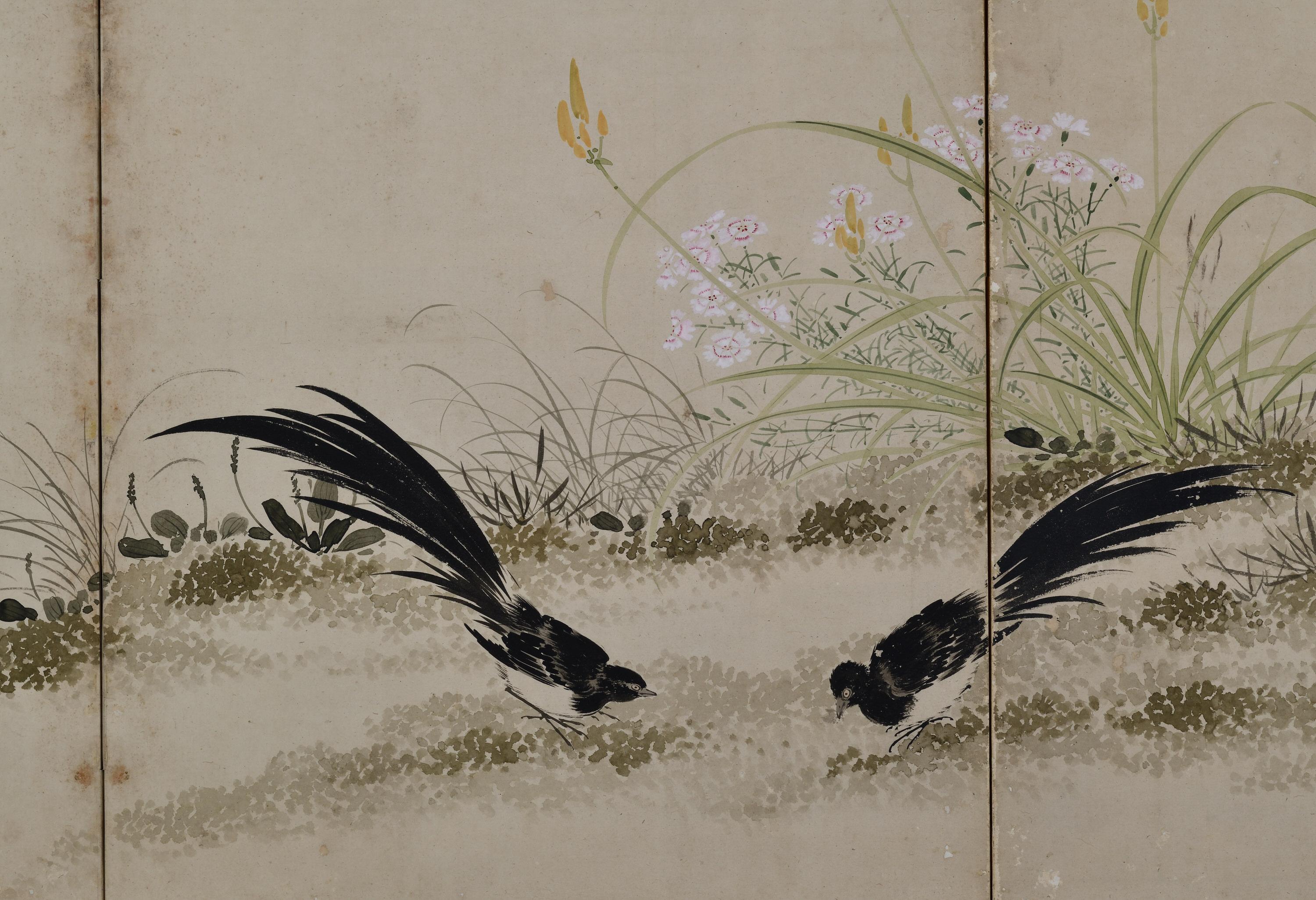 Paire de paravents japonais du XIXe siècle - Oiseaux et fleurs des Four Seasons en vente 5