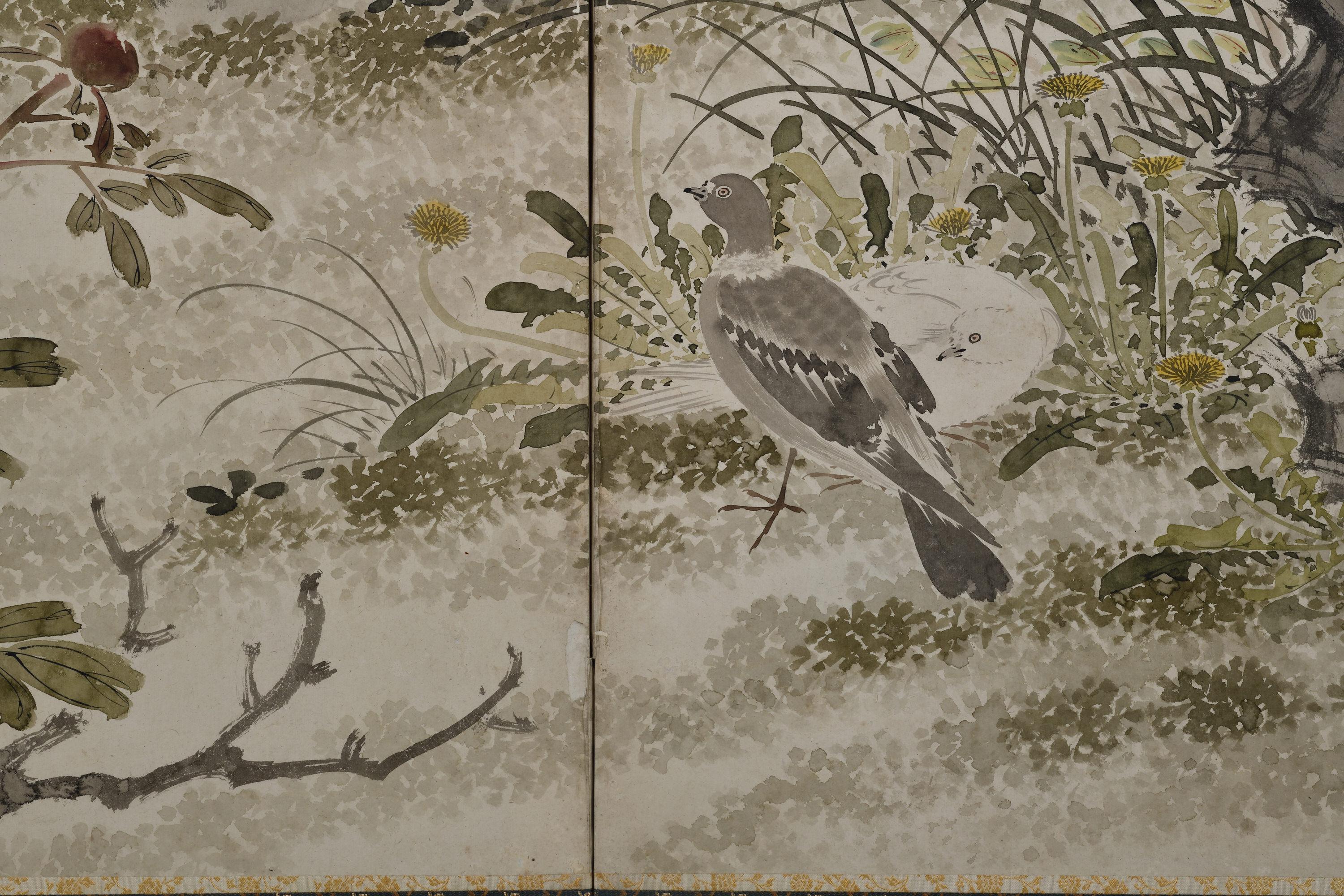 Paire de paravents japonais du XIXe siècle - Oiseaux et fleurs des Four Seasons en vente 6