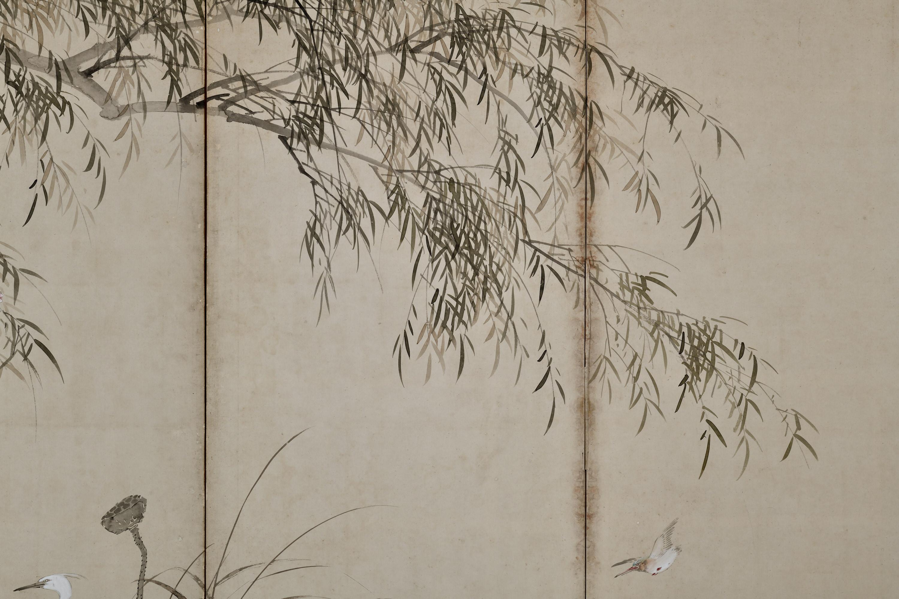 Japonais Paire de paravents japonais du XIXe siècle - Oiseaux et fleurs des Four Seasons en vente