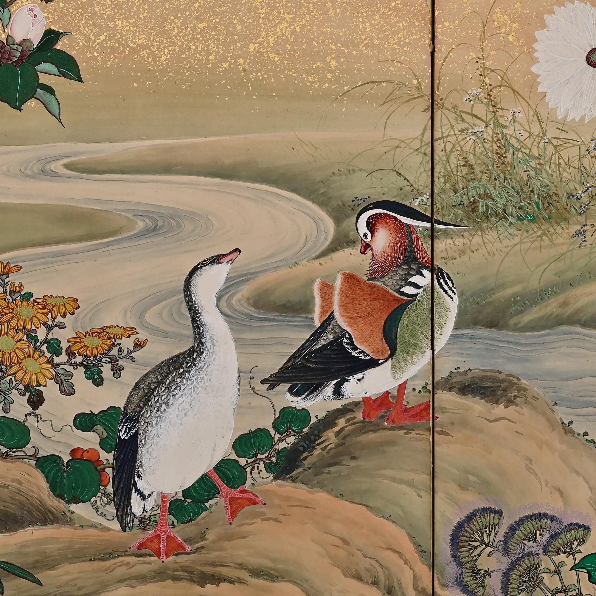 19th Century Japanese Screen Pair. Flowers & Birds of the Four Seasons For Sale 2