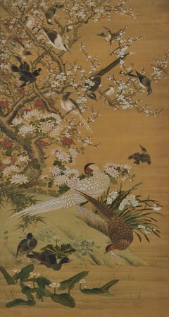 19th Century Japanese Scroll Painting, Birds & Flowers of the Four Seasons