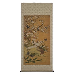 19th Century Japanese Scroll Painting, Birds & Flowers of the Four Seasons